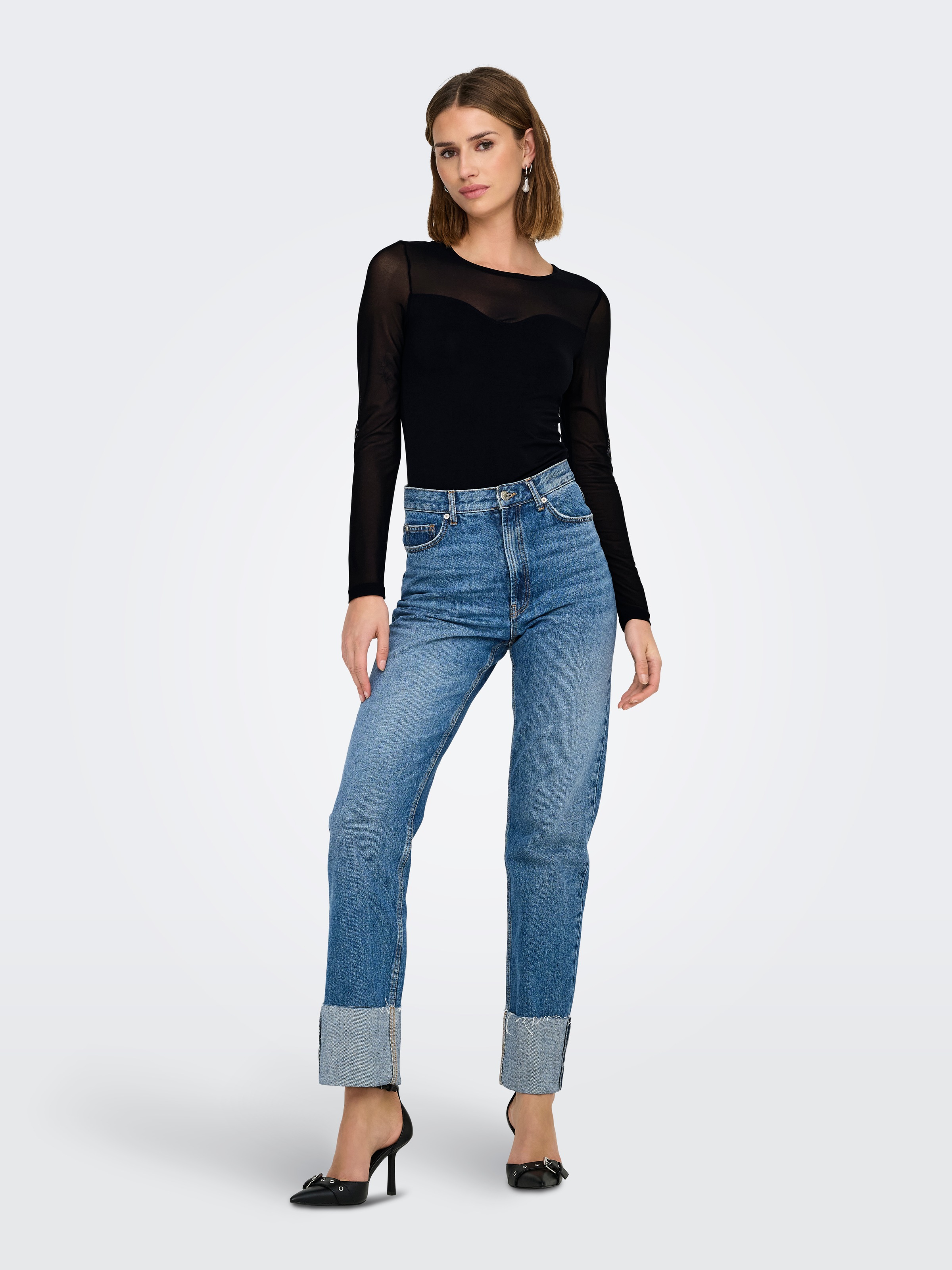 ONLY Spitzenshirt »ONLSABINA L/S O-NECK MIX TOP BOX JRS«