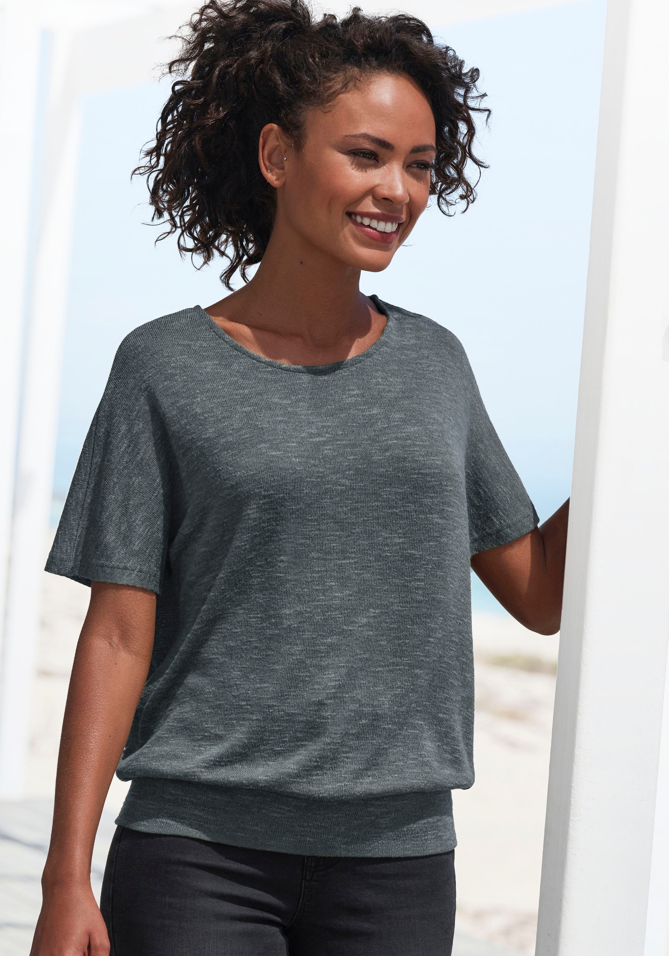 Vivance Kurzarmshirt »mit breitem Bund«, aus weichem Viskose-Feinstrick