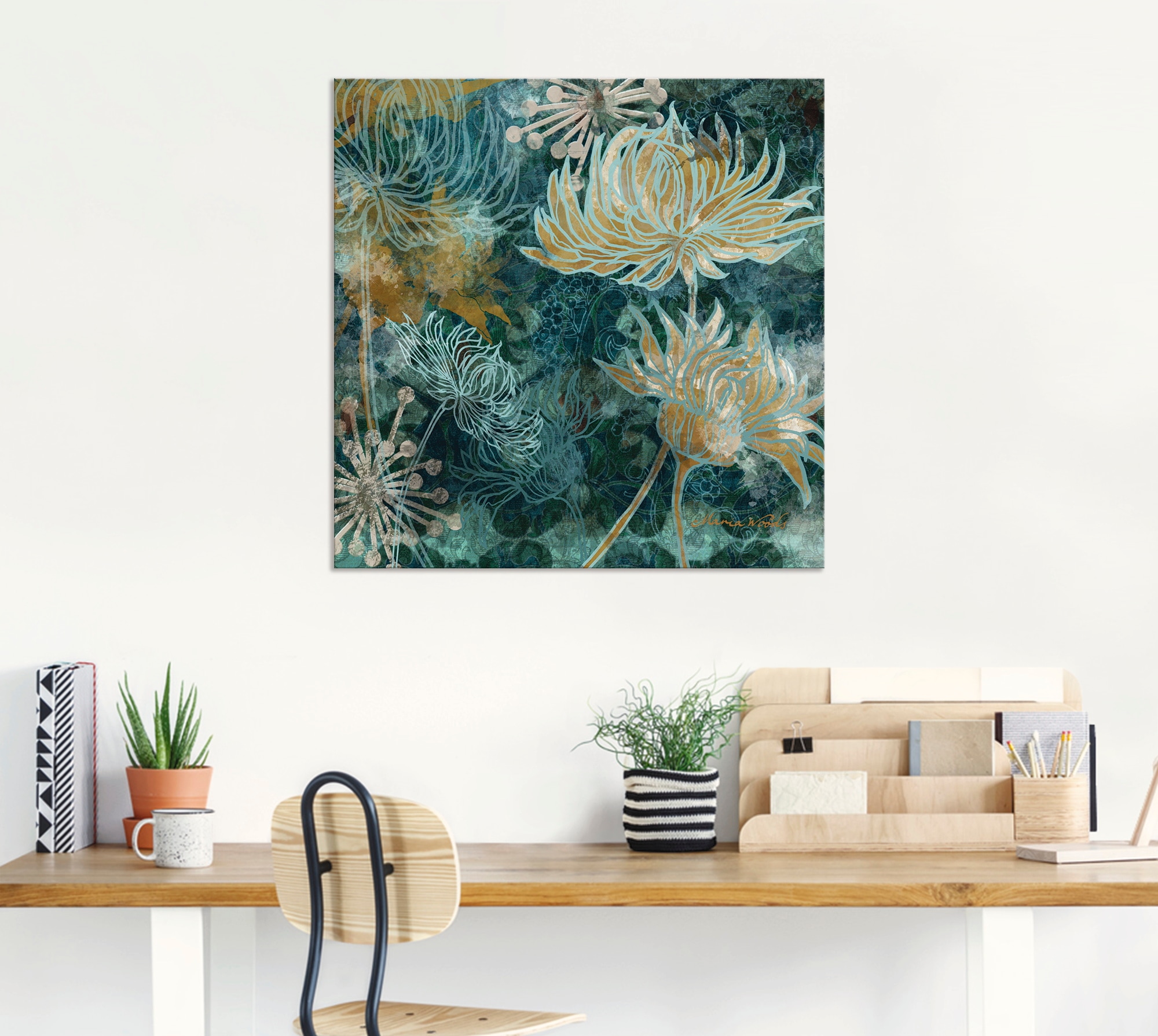 Artland Wandbild I«, als Blumen, BAUR Größen »Blaue (1 | oder Chrysanthemen in Poster versch. Leinwandbild, St.), Alubild, bestellen Wandaufkleber