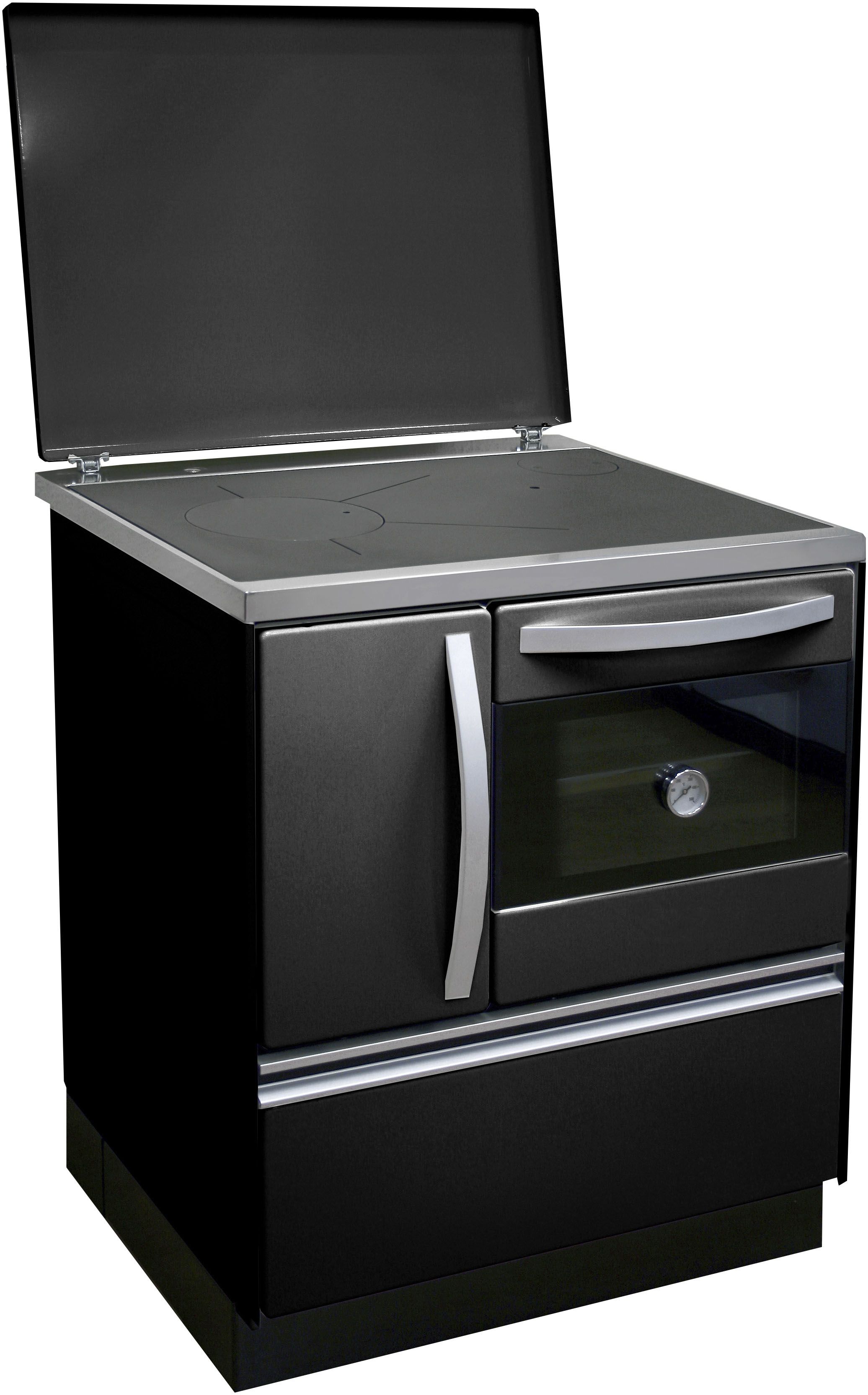 Firefix Festbrennstoffherd ""ISAR 72", Heizen, Kochen & Backen, Backfach mit Thermometer," abnehmbarer Spritzschutz, Festbrennstoffherd, Holzherd, Ofenherd