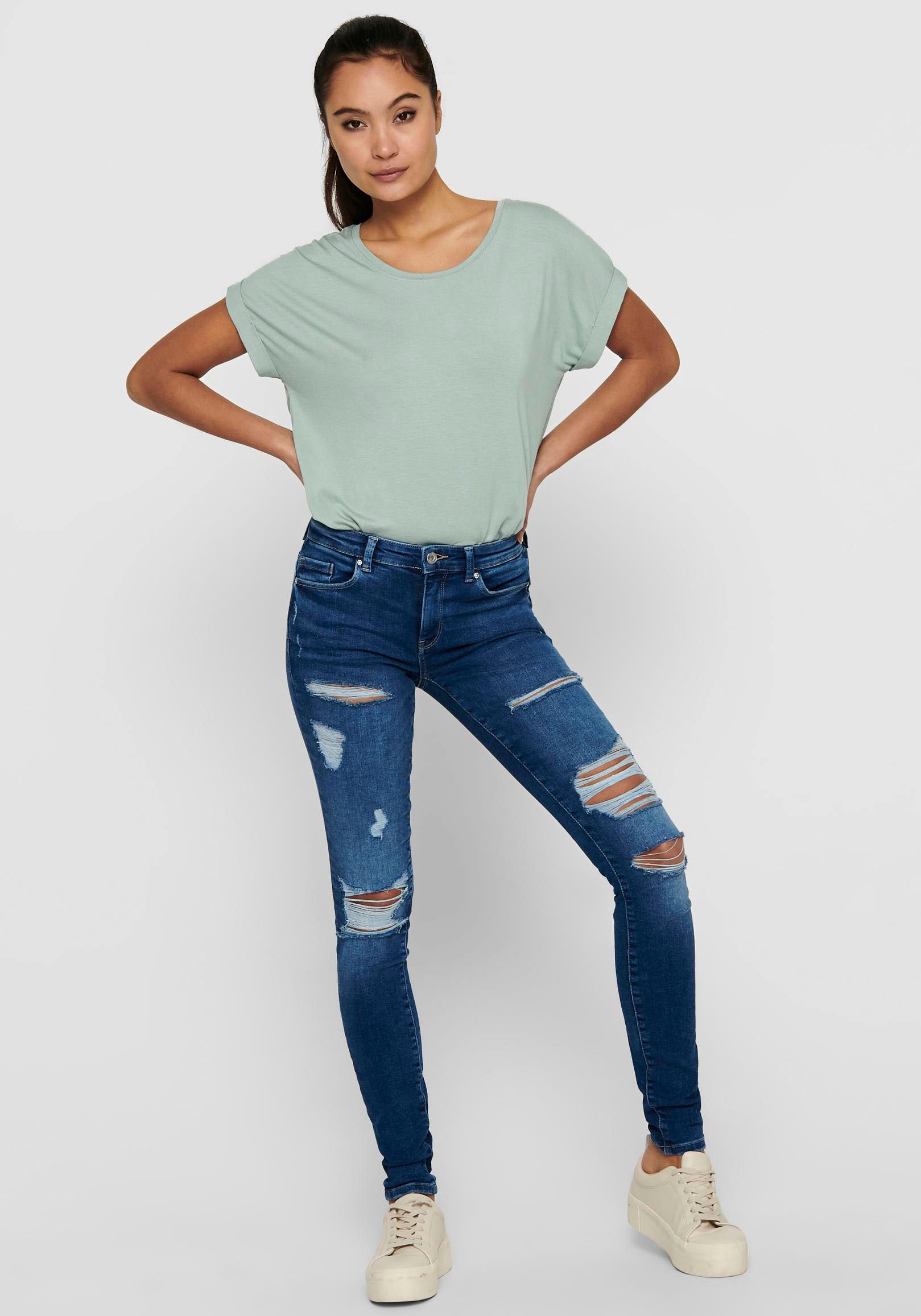 ONLY T-Shirt »ONLMOSTER – Kurzarmshirt mit Aufschlag und klassischem Look«, unifarben, casual, regular fit, Viskosemischung, Rundhals
