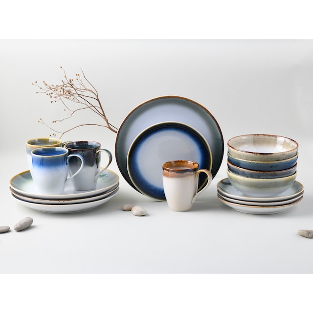 CreaTable Kombiservice »Geschirr-Set Cascade«, (Set, 16 tlg., Kaffeeservice  und Tafelservice im Set, für 4 Personen), Service, Nostalgische  Spezialglasuren, 16 Teile, für 4 Personen | BAUR