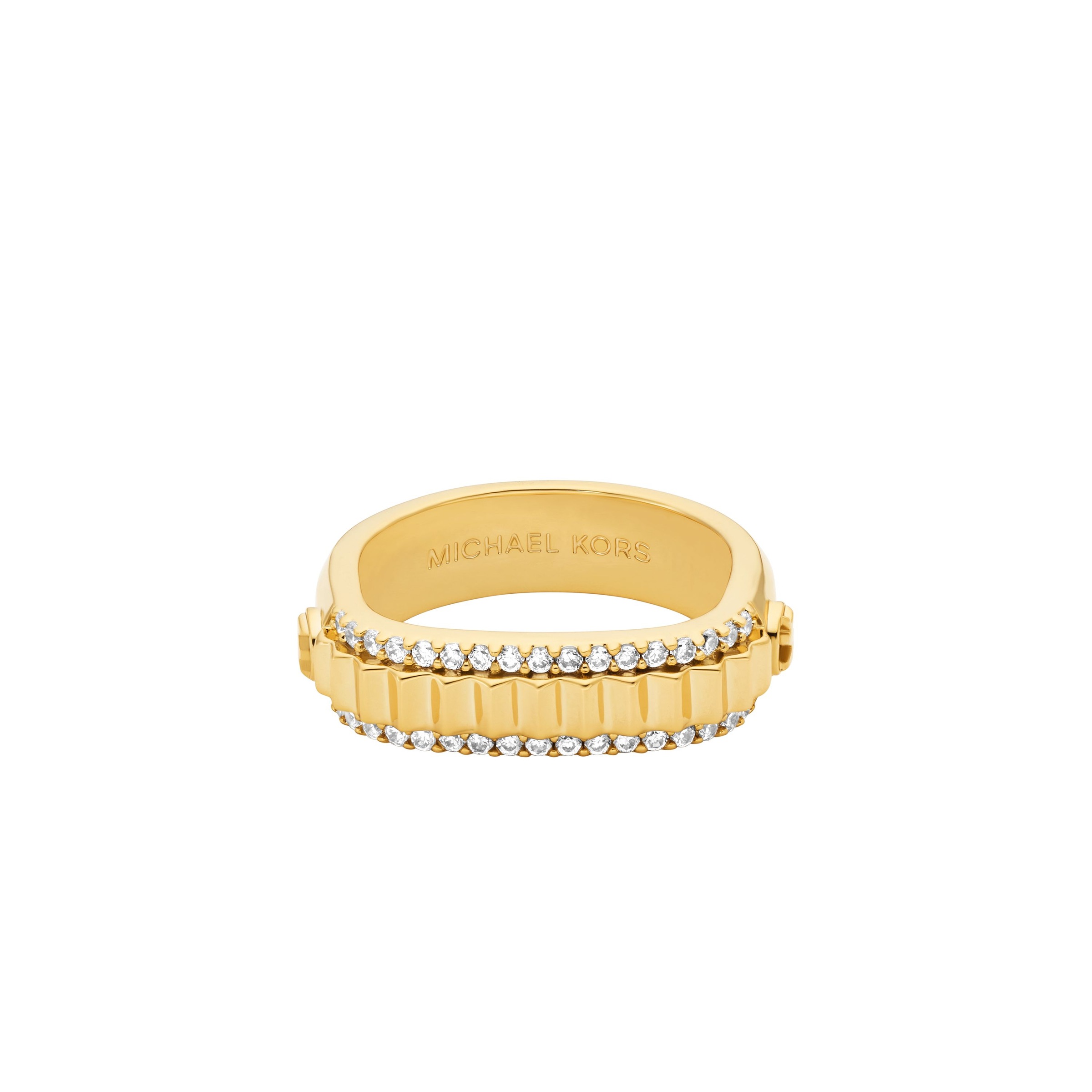 Fingerring MICHAEL KORS "Schmuck Geschenk Metall PREMIUM" Gr. 18, gelbgoldfarben, kristallweiß, Fingerringe, Damen, 18, Metall, 6mm, Fingerring, mit Zirkonia (synth.) 2