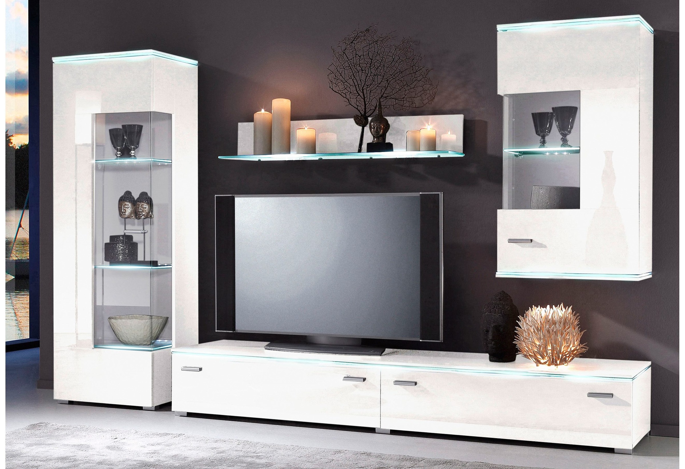 Höltkemeyer Wohnwand "Happy" Set besteht aus 1 Standvitrine, 1 Hängevitrine günstig online kaufen