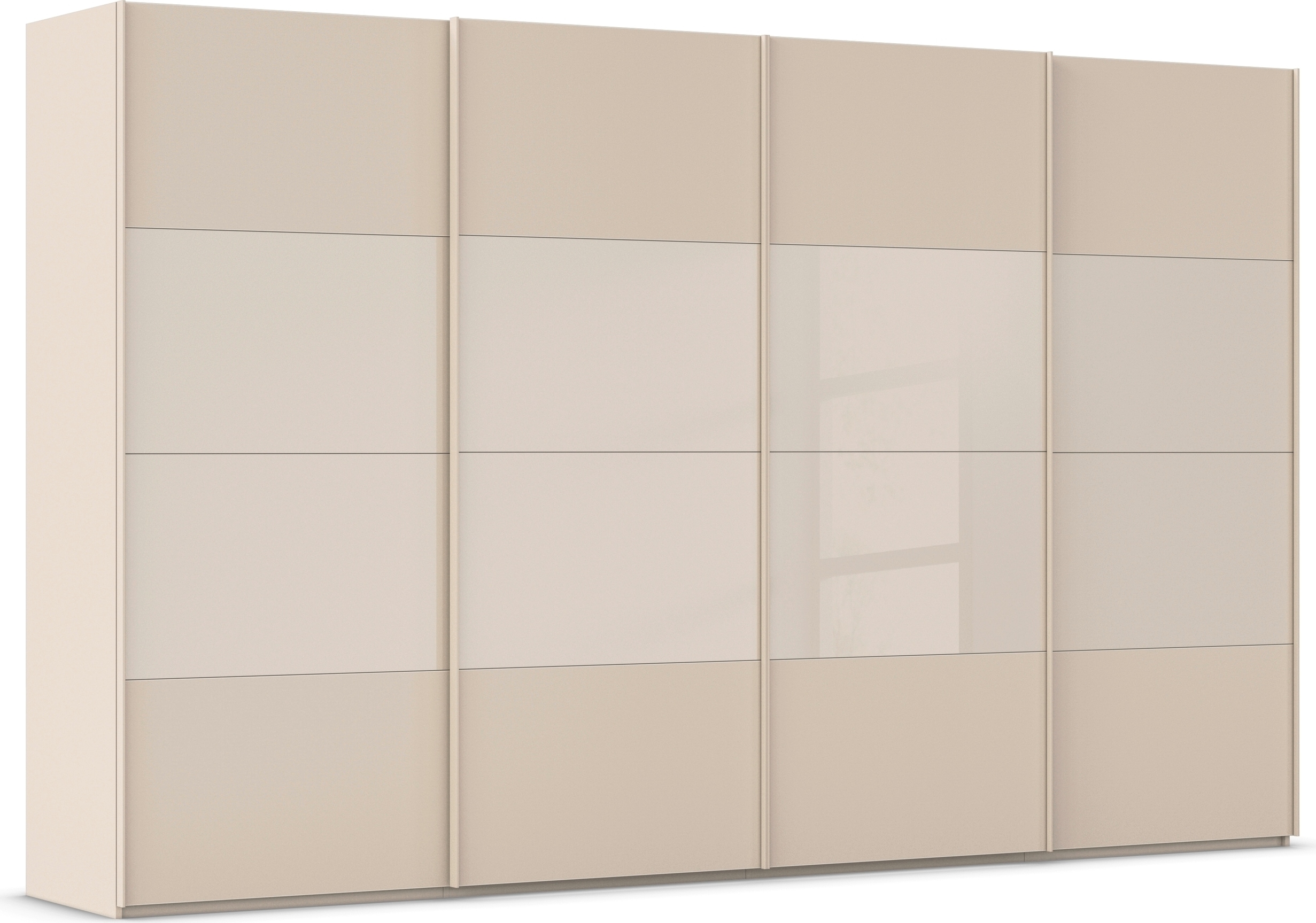 rauch Schwebetürenschrank "Kleiderschrank Schrank Garderobe Schlafzimmerschrank SCALE-FYRA" edle Türen viergeteilt Glas matt/glänzend viele Farben MADE IN GERMANY