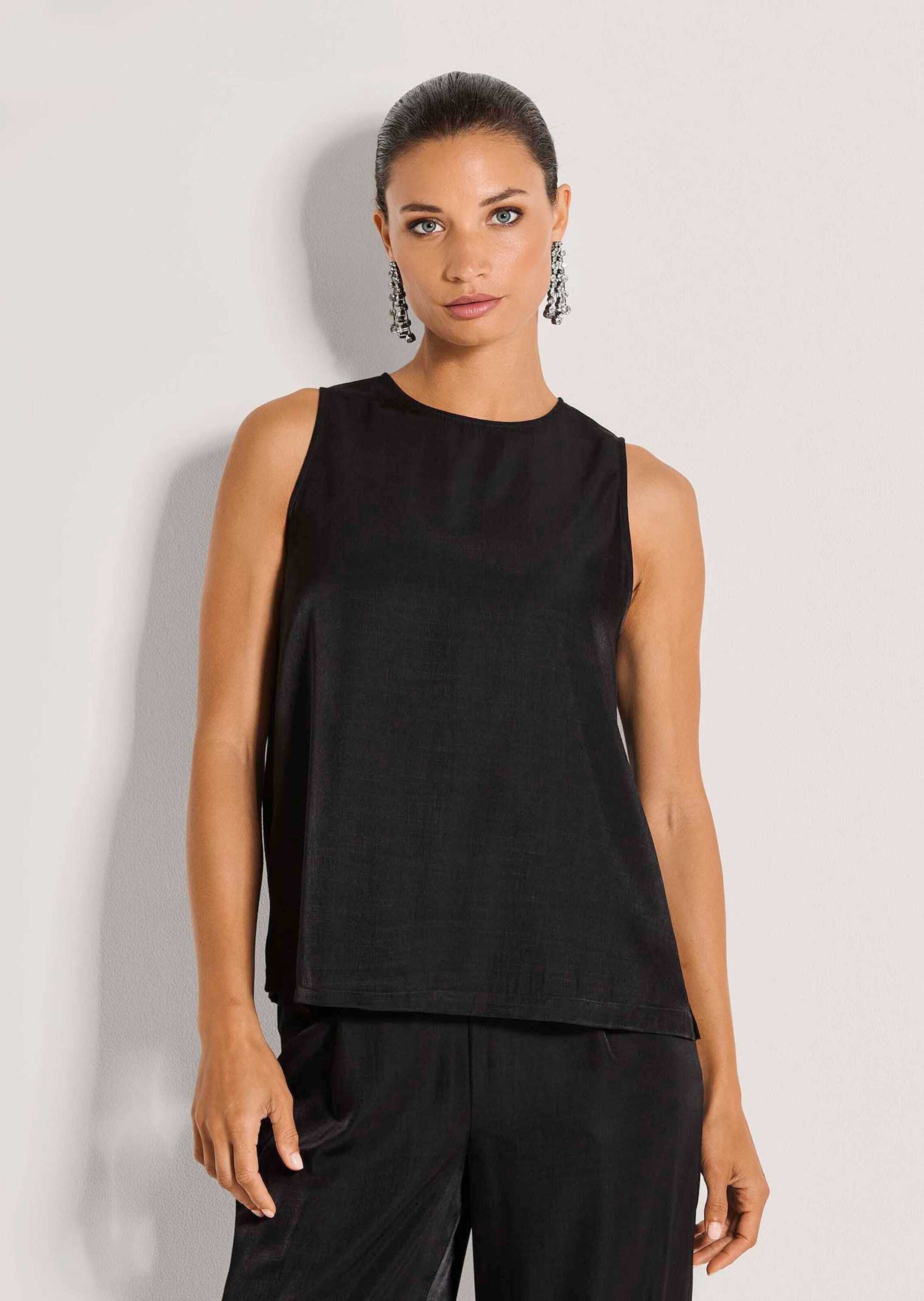 MADELEINE Blusentop »Blusentop Elegantes Businesstop mit Rundhals« Blusentop mit hinterem mittel Schlitz