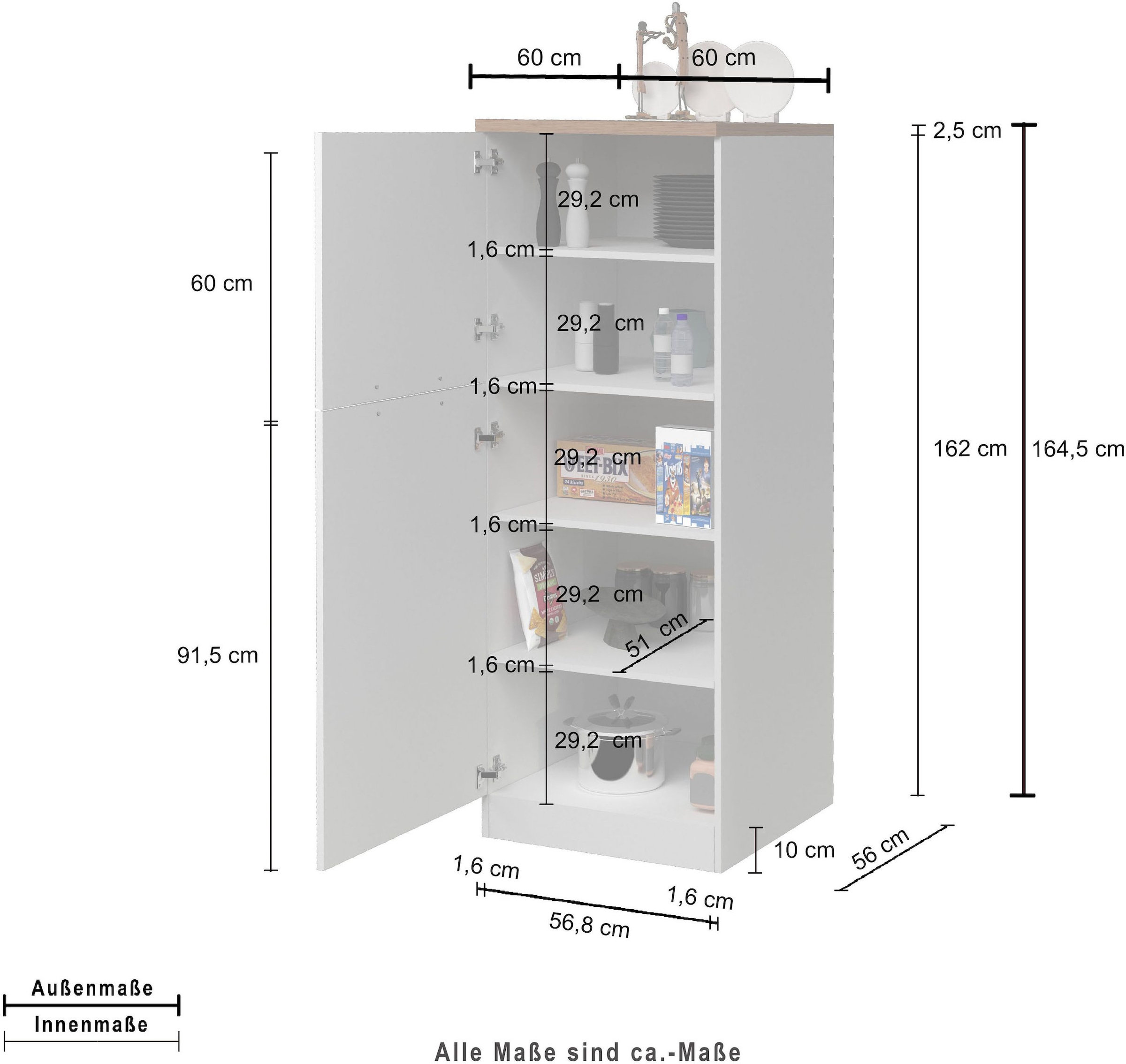 KOCHSTATION Vorratsschrank »KS-Sole,Hauswirtschaftsschrank,Stauschrank,Küchenschrank« Breite/Höhe 60/165 cm, 5 Fächer