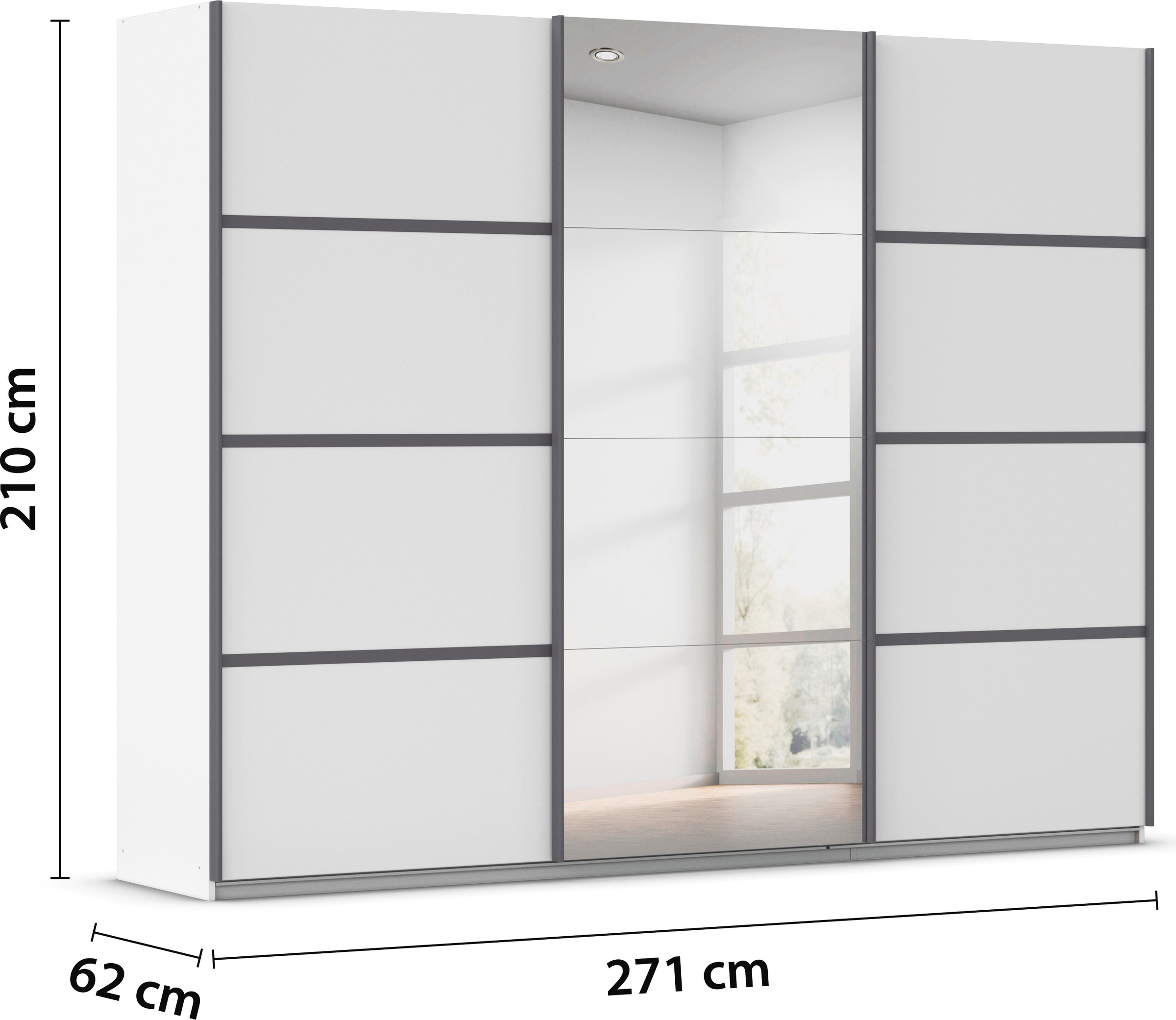 rauch Kleiderschrank »Schwebetürenschrank OTTO´s Choice Garderobe Schrank TOP ANGEBOT Avola«, (in 3 verschiedenen Ausstattungen BASIC/CLASSIC/PREMIUM inkl. Spiegel), mit eleganten Zierleisten in Chrom, Schwarz oder Weiß MADE IN GERMANY