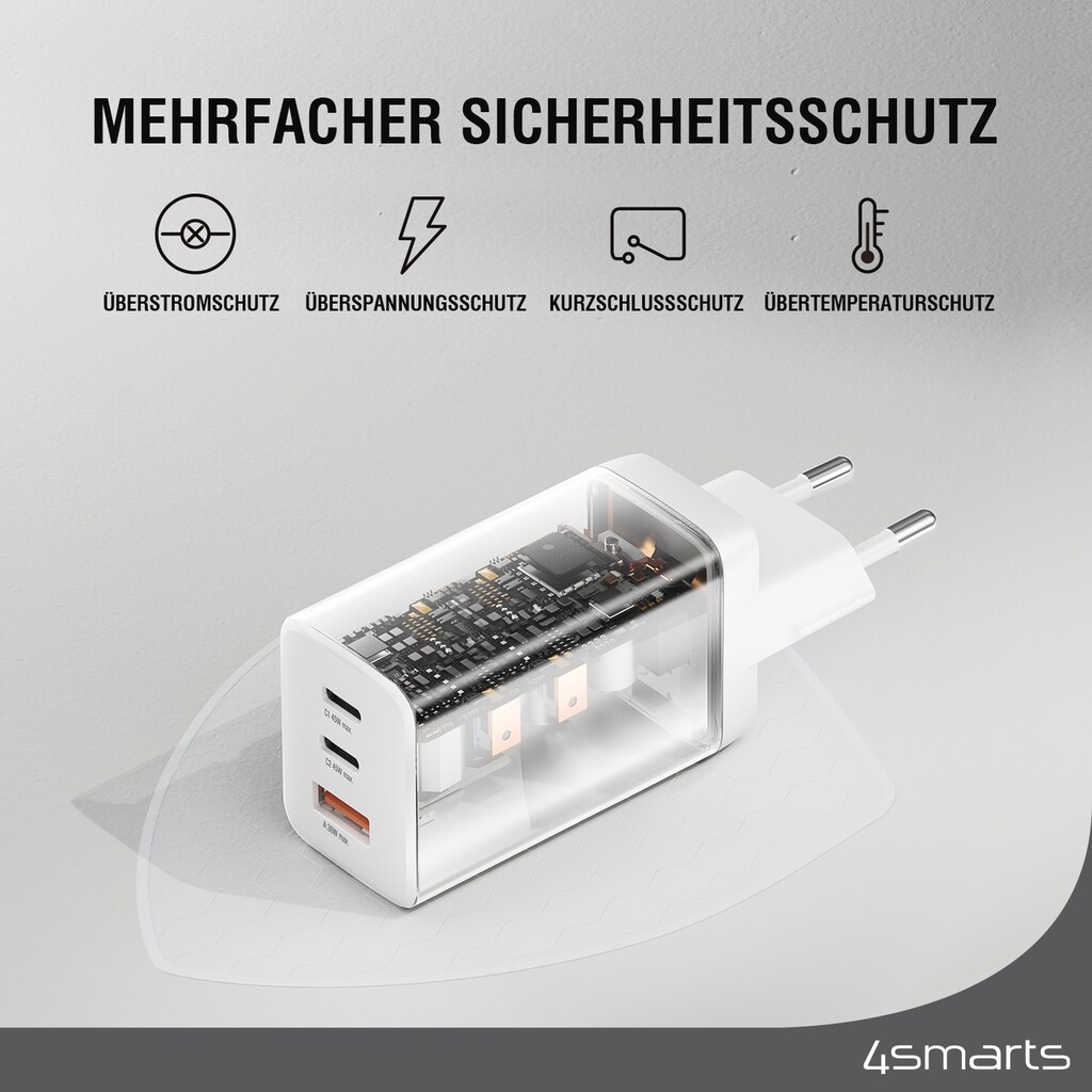 4smarts USB-Ladegerät »Ladegerät PDPlug Trio 45W GaN 2xC,1xA«, (Tablet Google Pixel Apple iPhone 15 Laptop Smartphone)