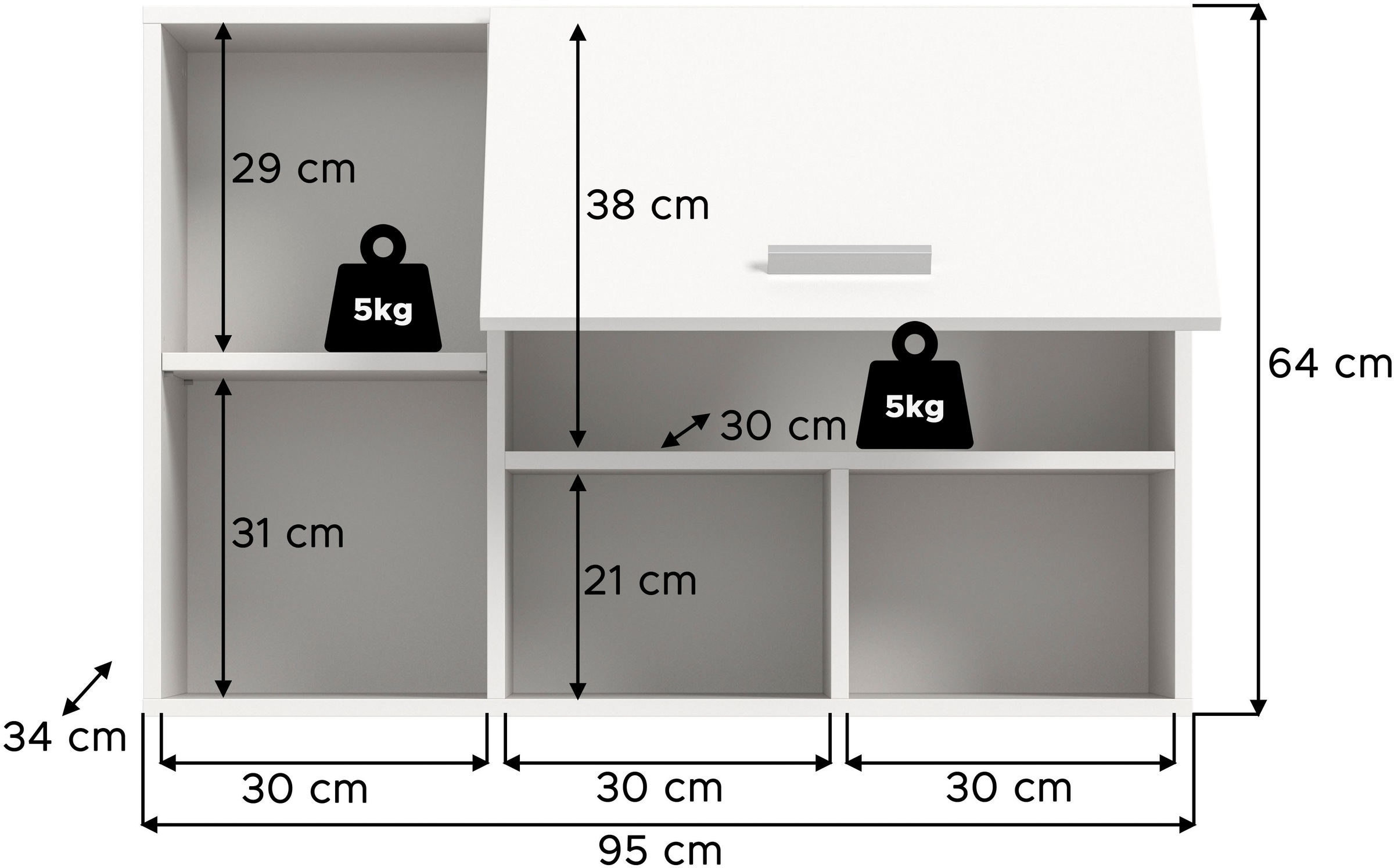 welltime Hängeschrank »FALAS, TOPSELLER! Breite 95cm, 1 Klappe, 5 Fächer«, (1 St., in verschiedenen Farben erhältlich), Schrank, Wandschrank, Badschrank, Wäscheschrank