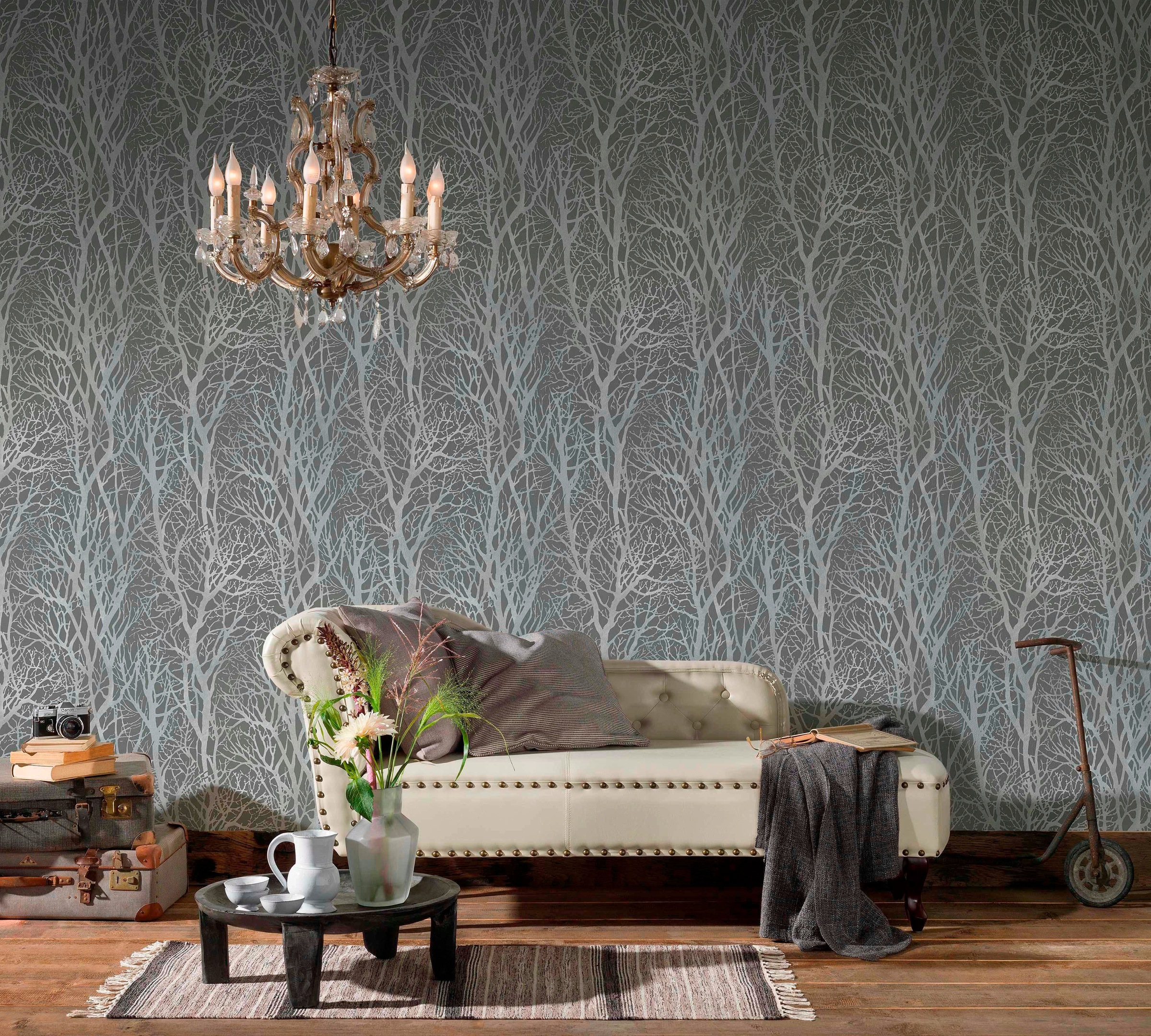 A.S. Création Vliestapete »Attractive 2 Waldtapete«, leicht glänzend-gemustert-abstrakt, Waldtapete Äste Baumtapete strukturiert Tapeten modern Design Optik