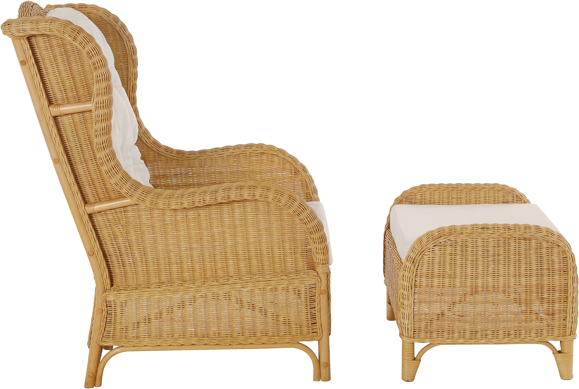 Home affaire Rattanstuhl »Frieda«, (Set), 2 St., mit Sitzhocker, inkl. Kissenauflagen