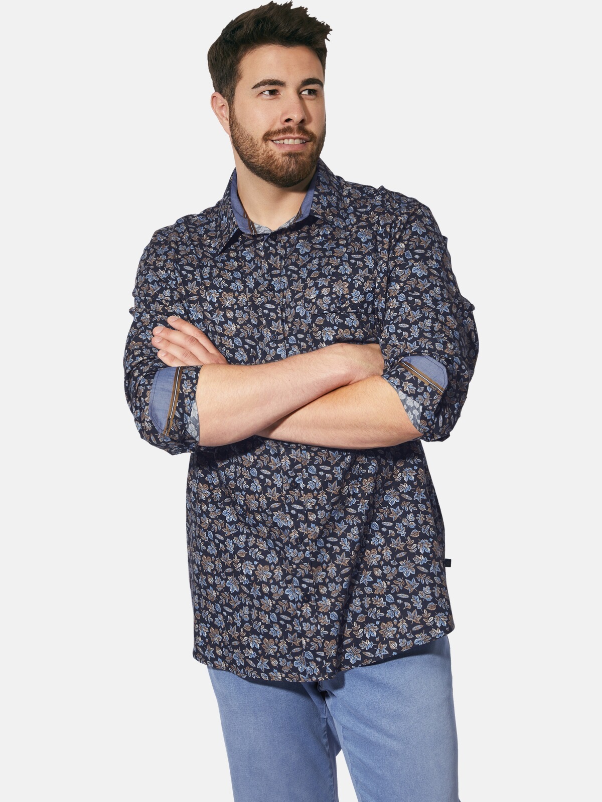 Charles Colby Langarmhemd "Hemd DUKE CASPIAT" 1 mit Blätter-Muster günstig online kaufen