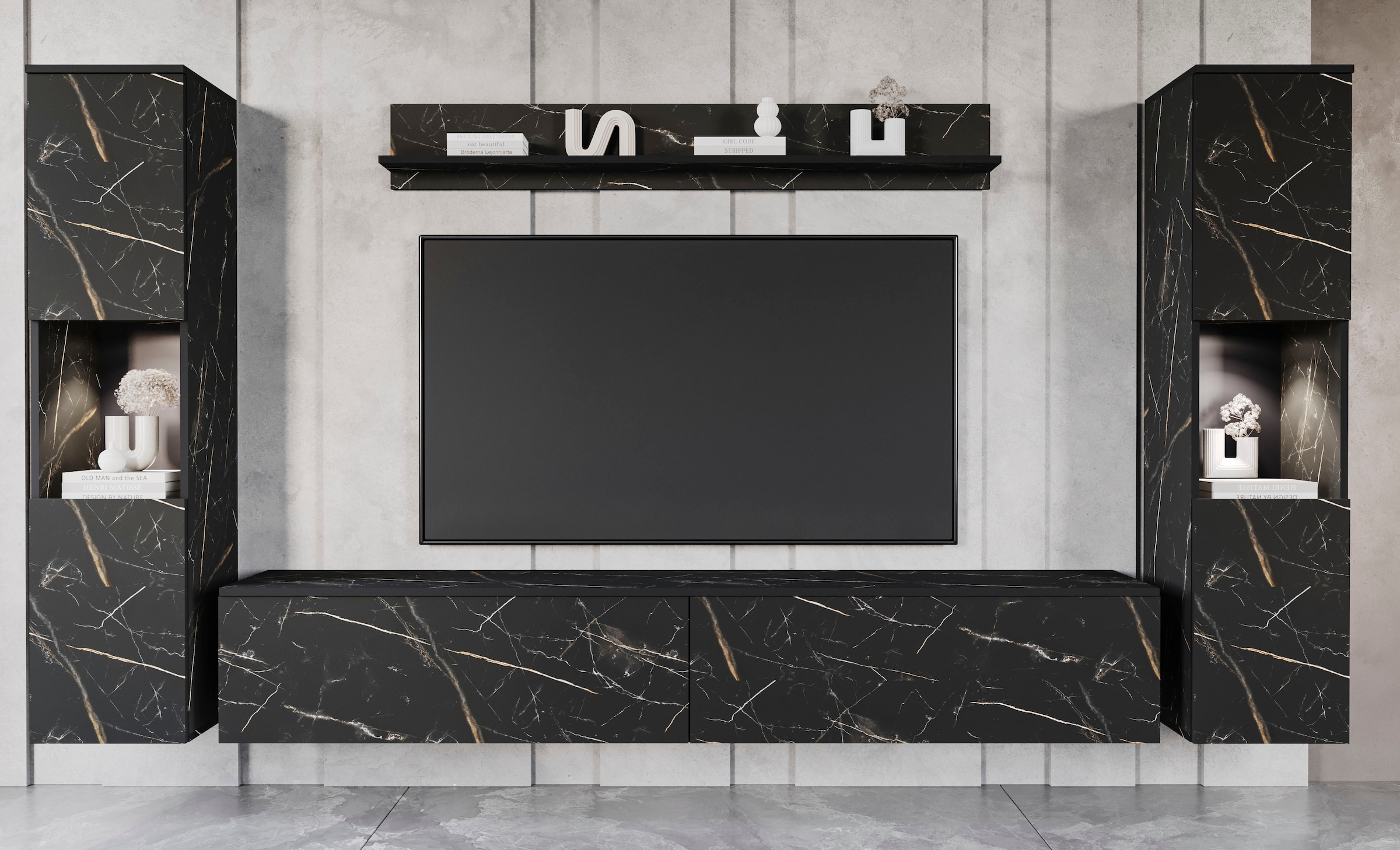 INOSIGN Wohnwand "PARIS, Vitrine Türanschlag links/rechts wechselbar" Kompl günstig online kaufen