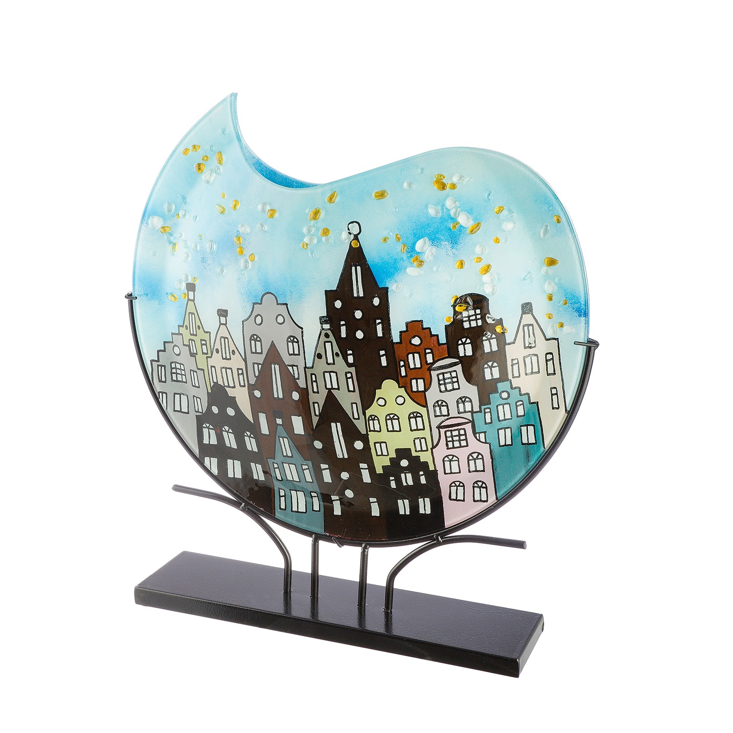 Casablanca by Gilde Dekovase »Stadtlichter Hausmotiv«, Glasvase blau, BxH: 49x51 cm