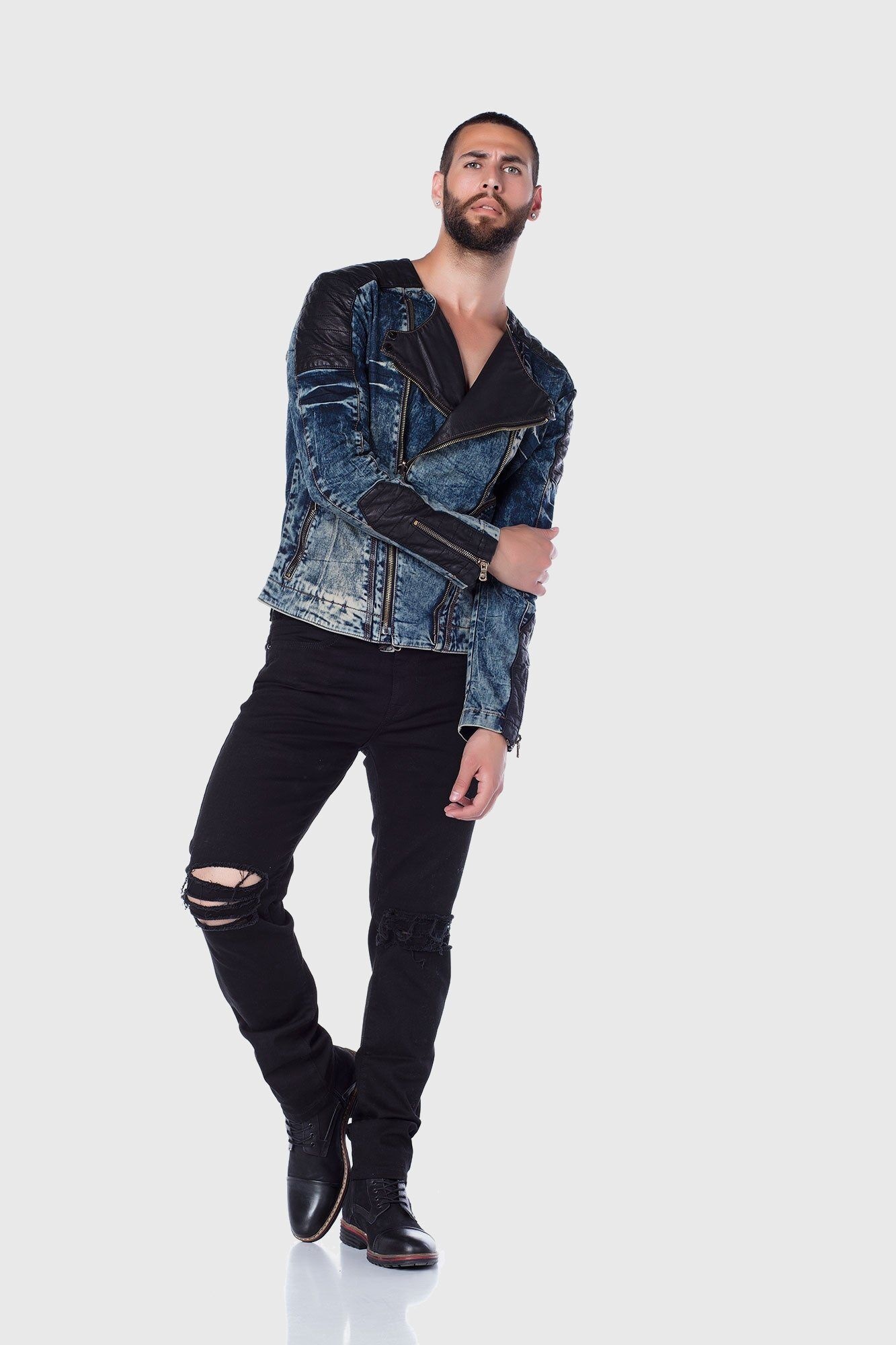 Cipo & Baxx Jeansjacke »Jacke«, ohne Kapuze, mit asymetrischen Kragen und Reißverschluss