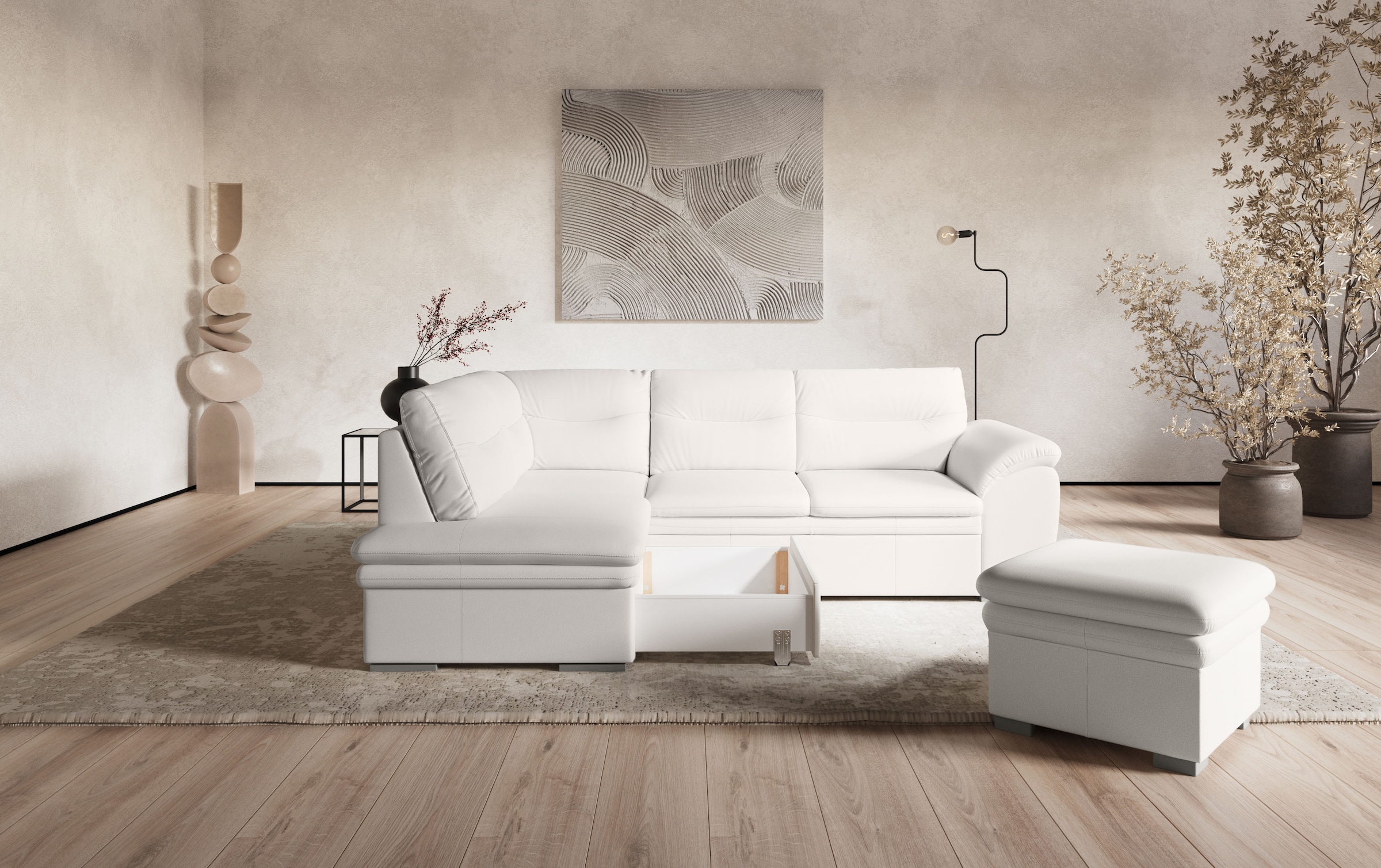 COTTA Ecksofa »Leandra L-Form«, wahlweise mit Bettfunktion & Bettkasten