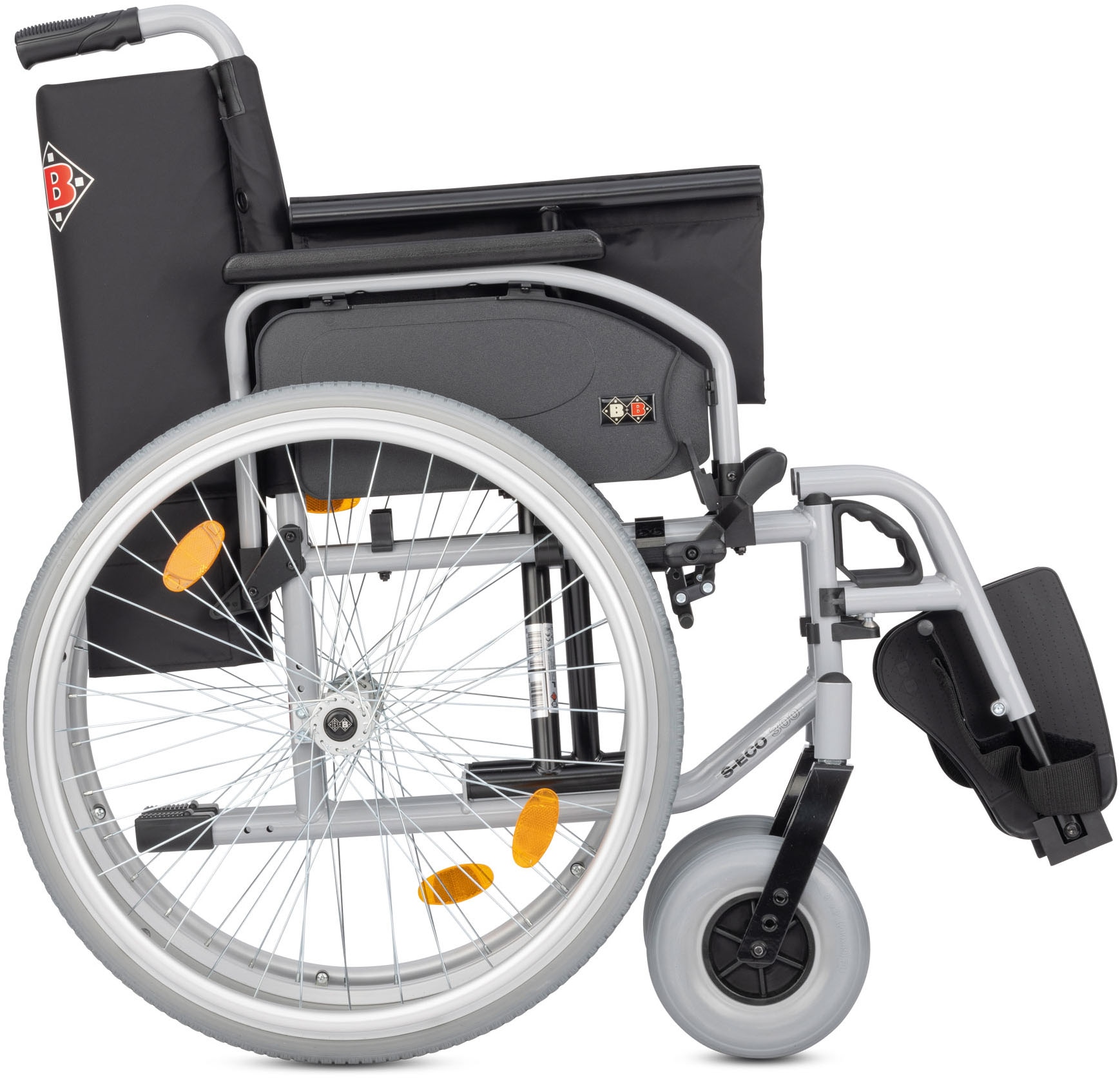 Bischoff & Bischoff Transportrollstuhl »S-Eco 300, variable Sitzbreiten«, abschwenkbare Beinstützen, Ankipphilfe