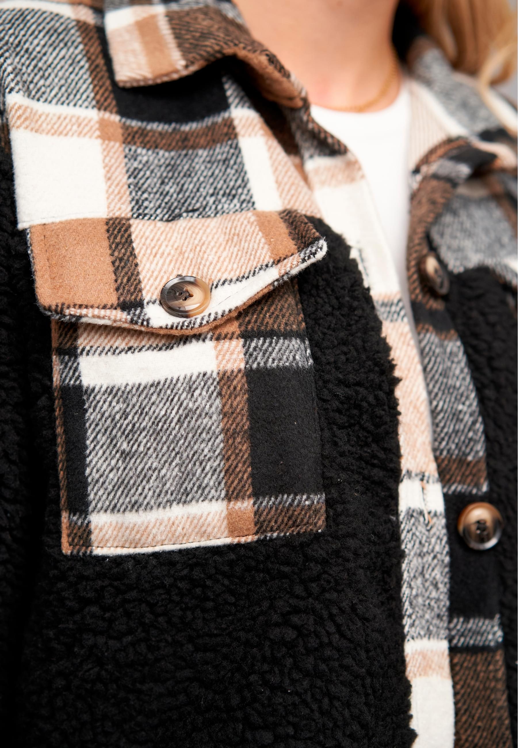 CLOUD 5IVE Winterjacke »CLOUD 5IVE Teddyfell Shacket-Jacke Mantel mit 2 Brusttaschen«, (1 St.), ohne Kapuze