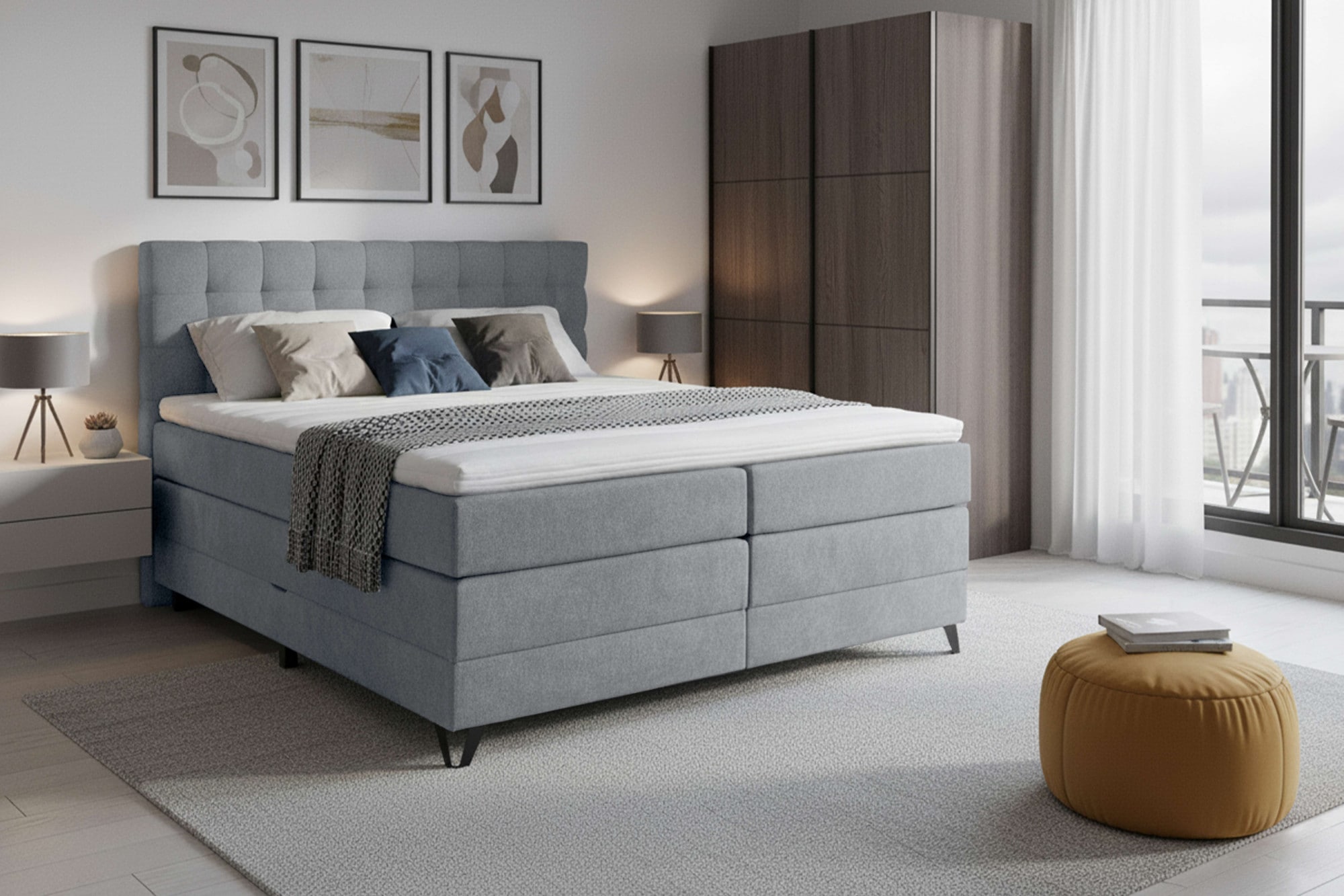 Home affaire Boxspringbett "Ilona, Doppelbett, Polsterbett, Federkernbett, Komforbett, 160, 180 cm" inkl. Topper, zwei Bettkästen, Taschen-Federkernmatratze, Härtegrad 3