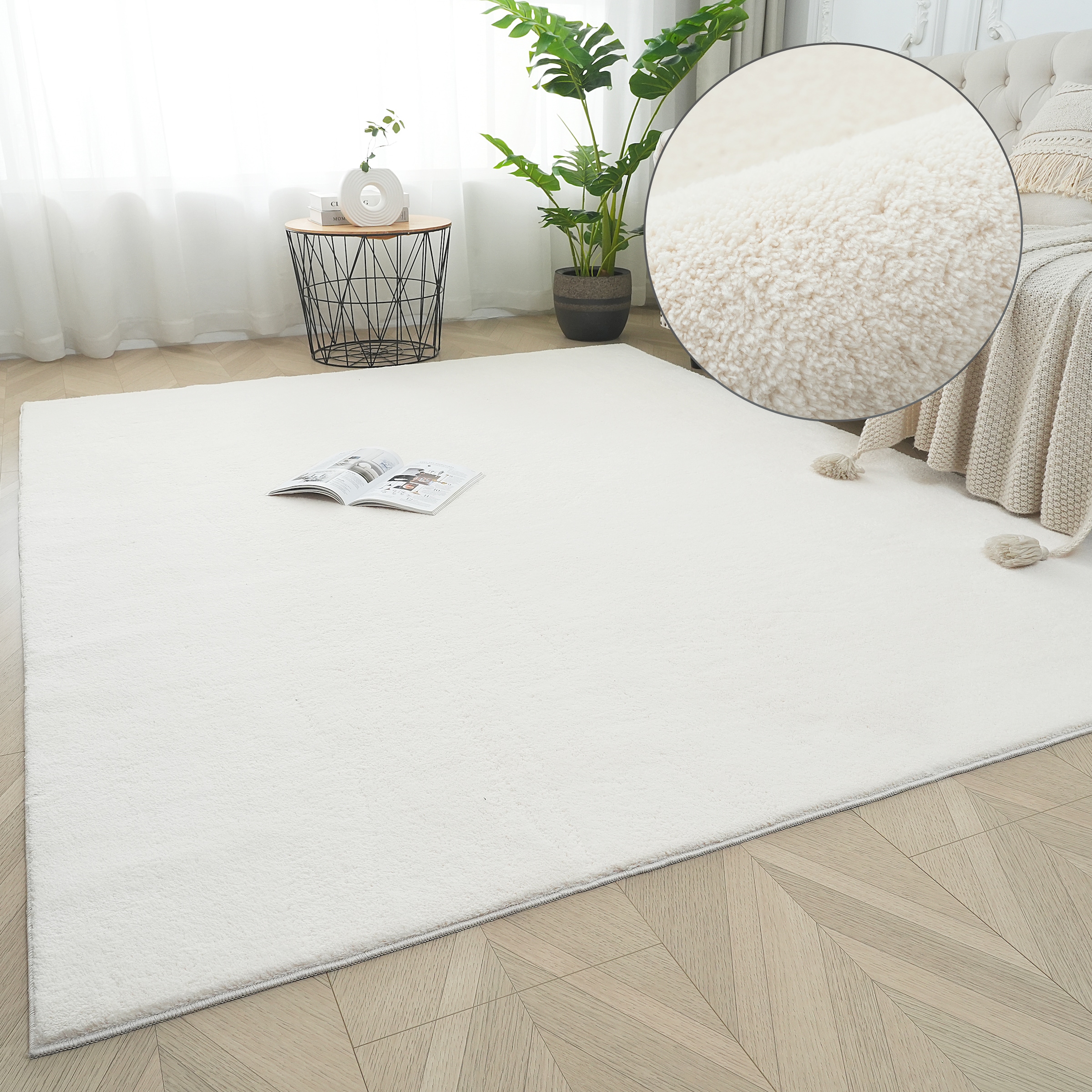 Teppich OTTO HOME "Cali 2, kuschelig & weich" Gr. 1, beige (natur), B:60cm H:15mm L:90cm, Kunstfaser, Teppiche, Teppich, Uni-Farben, waschbar, flauschig, Wohnzimmer, Schlafzimmer