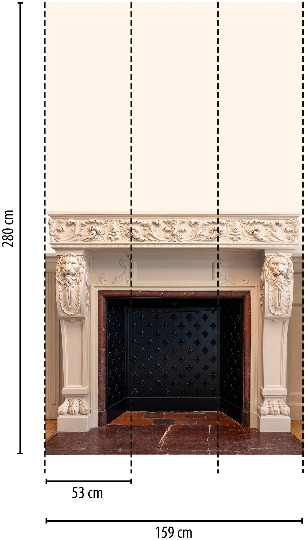 living walls Vliestapete »Fototapete Kamin Antik Beige - Wandtapete 3D-Optik« matt strukturiert Realistische Fototapete mit antikem Kamin in 3D-Optik