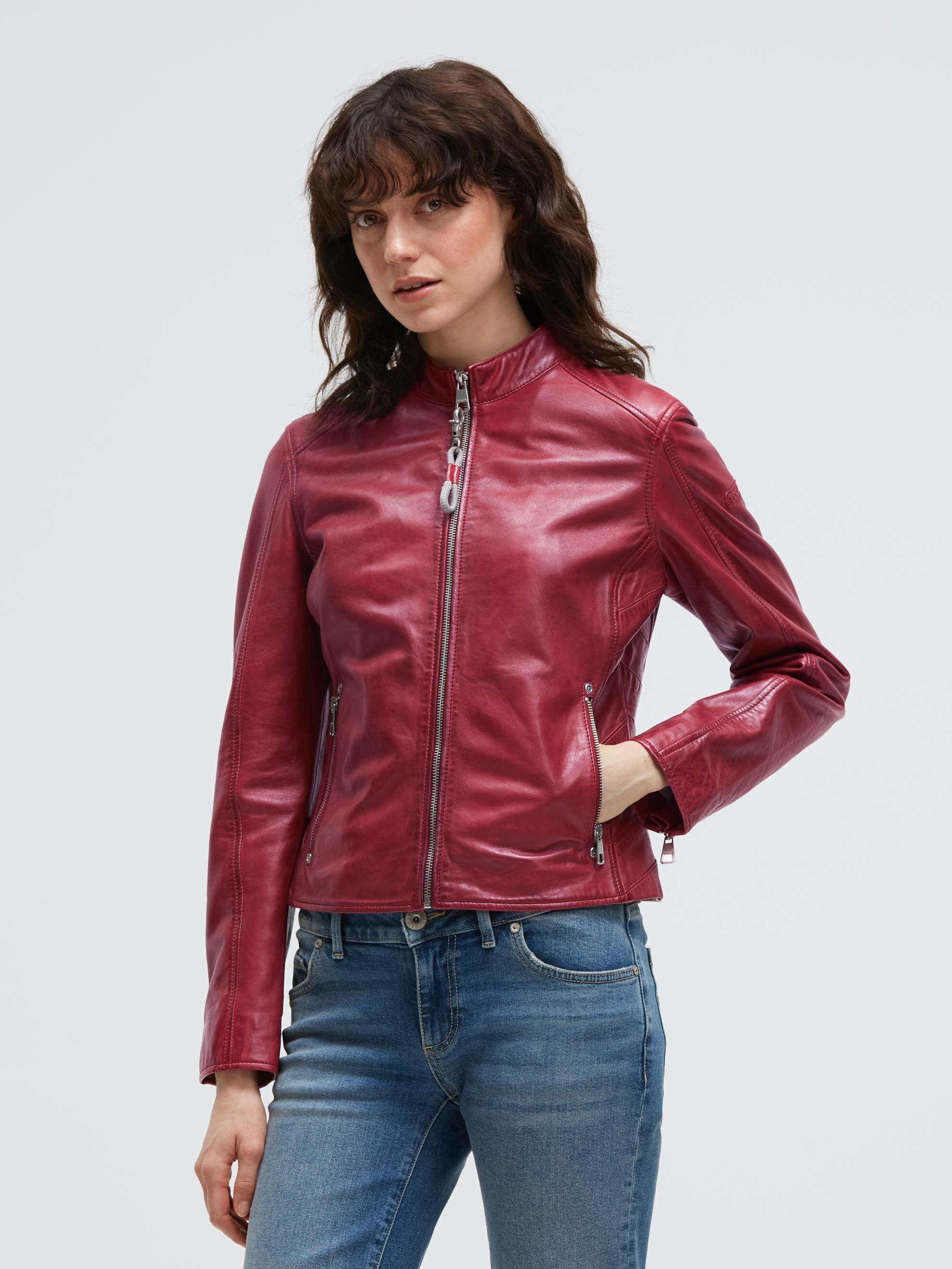 SOCCX Lederjacke mit Kapuze mit Reißverschluss an den Einschubtaschen