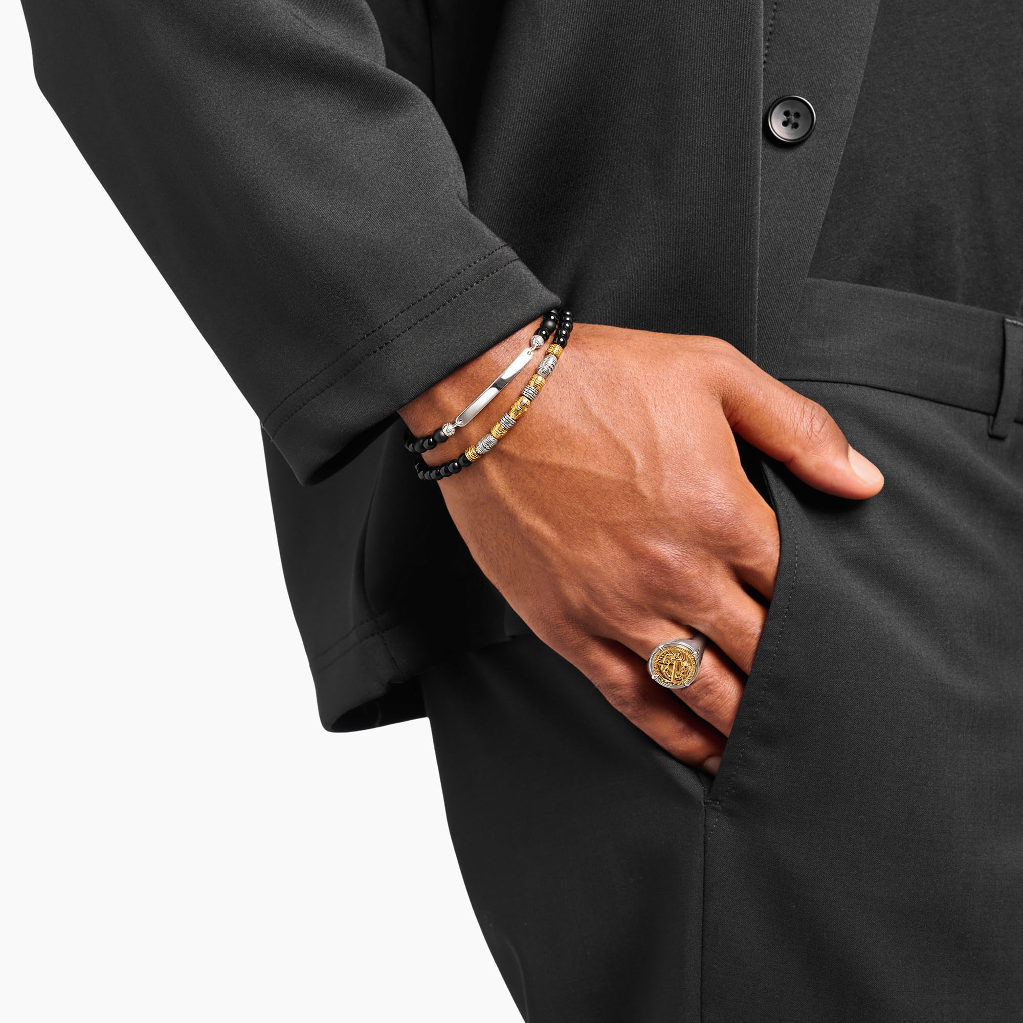THOMAS SABO Armband »Gravierbares Armband mit Beads, A2179-023-11-L21«, mit Obsidian