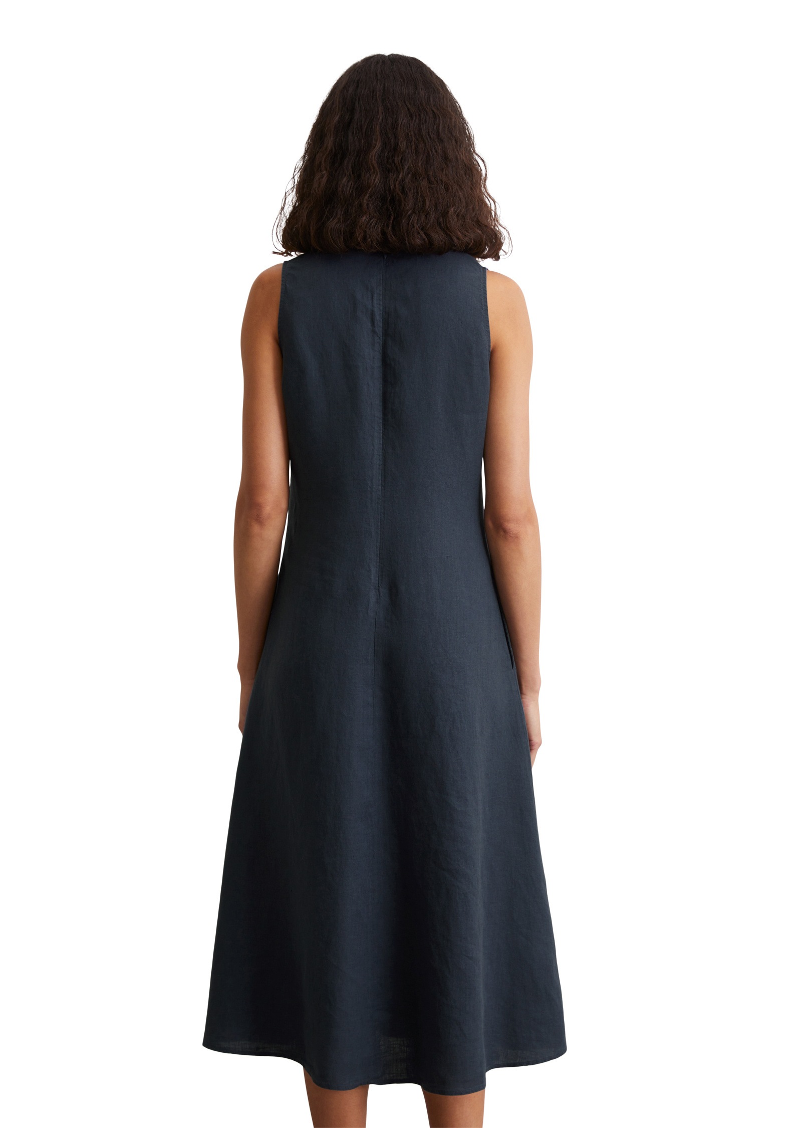 Midikleid MARC O'POLO "in A-Linie geschnitten", Damen, Gr. 32, Normalgrößen, m886, Obermaterial: 100% Leinen; Futter: 100% Baumwolle, unifarben, figurbetont wadenlang, V-Ausschnitt, Kleider Midikleid 2