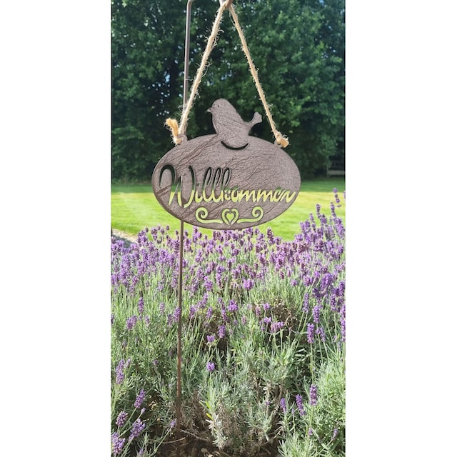 Ambiente Haus Gartenstecker »Willkommen Schild mit Vogel (B) 20cm«, (1 St.)  | BAUR