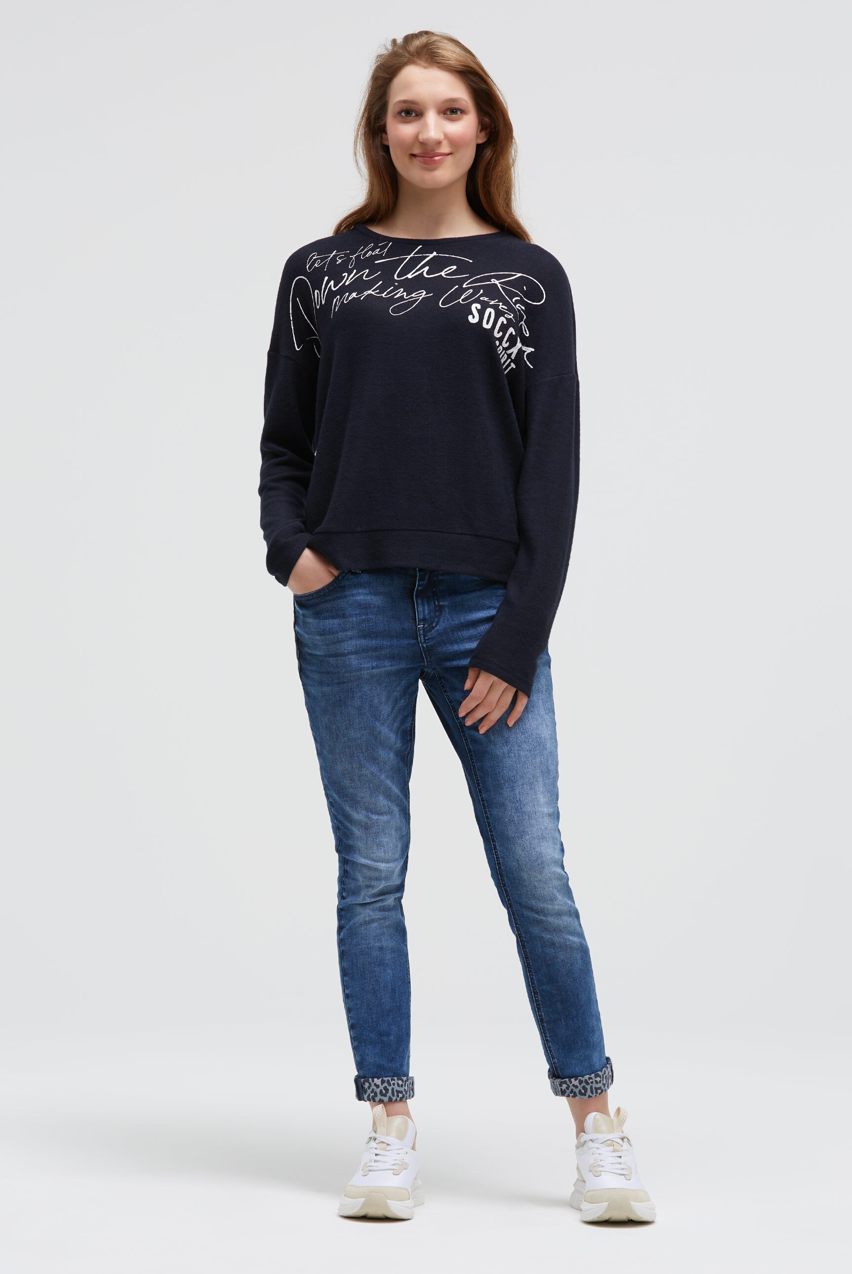 SOCCX Rundhalspullover mit weicher Haptik