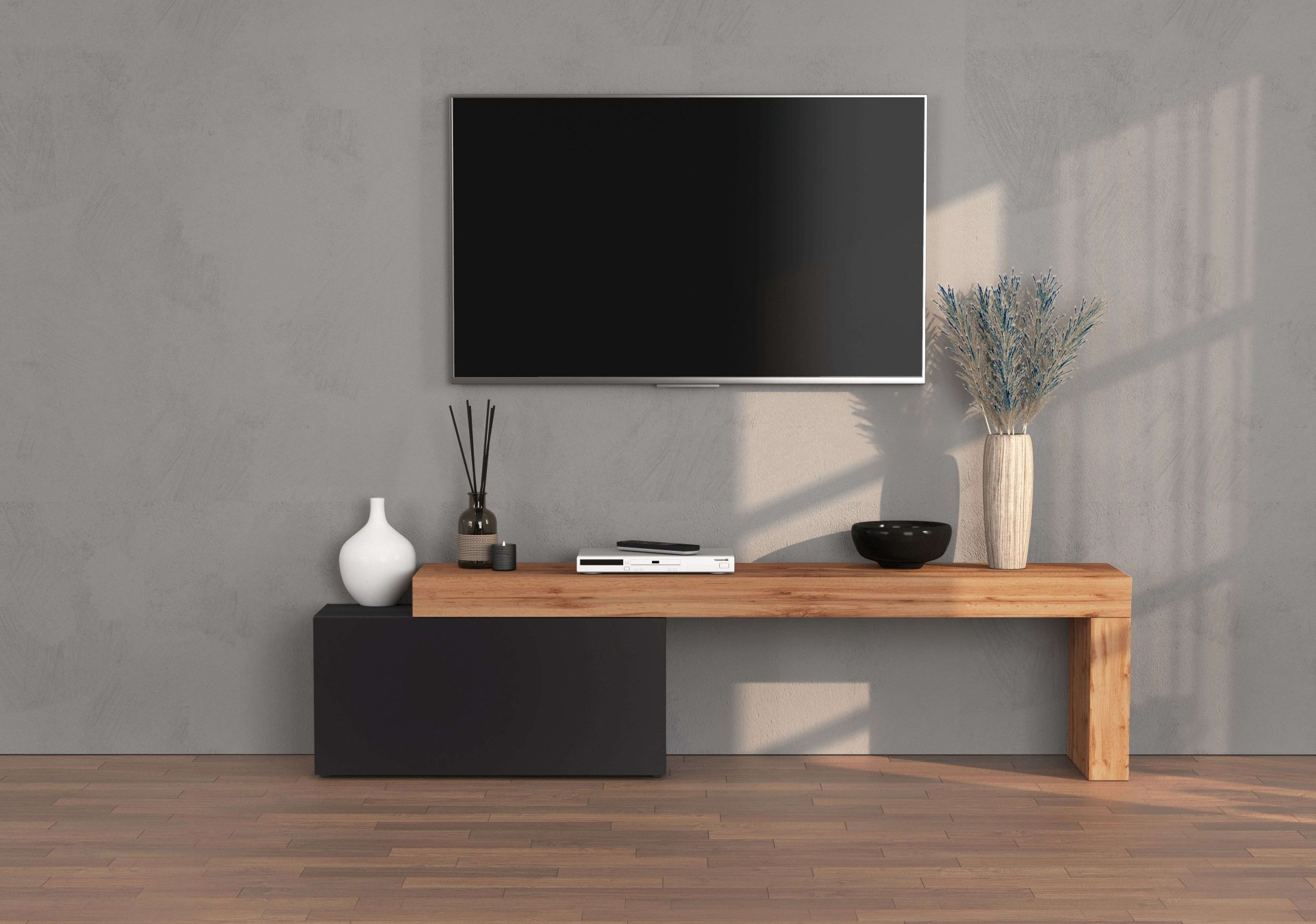 INOSIGN Lowboard »Chronos TV-Board, TV-Schrank«, (1 St., Breite verstellbar von 180 bis 260 cm), Breite 220 cm TV-Board,Lowboard,1 Klappe und ein L-Förmiger Aufsatz