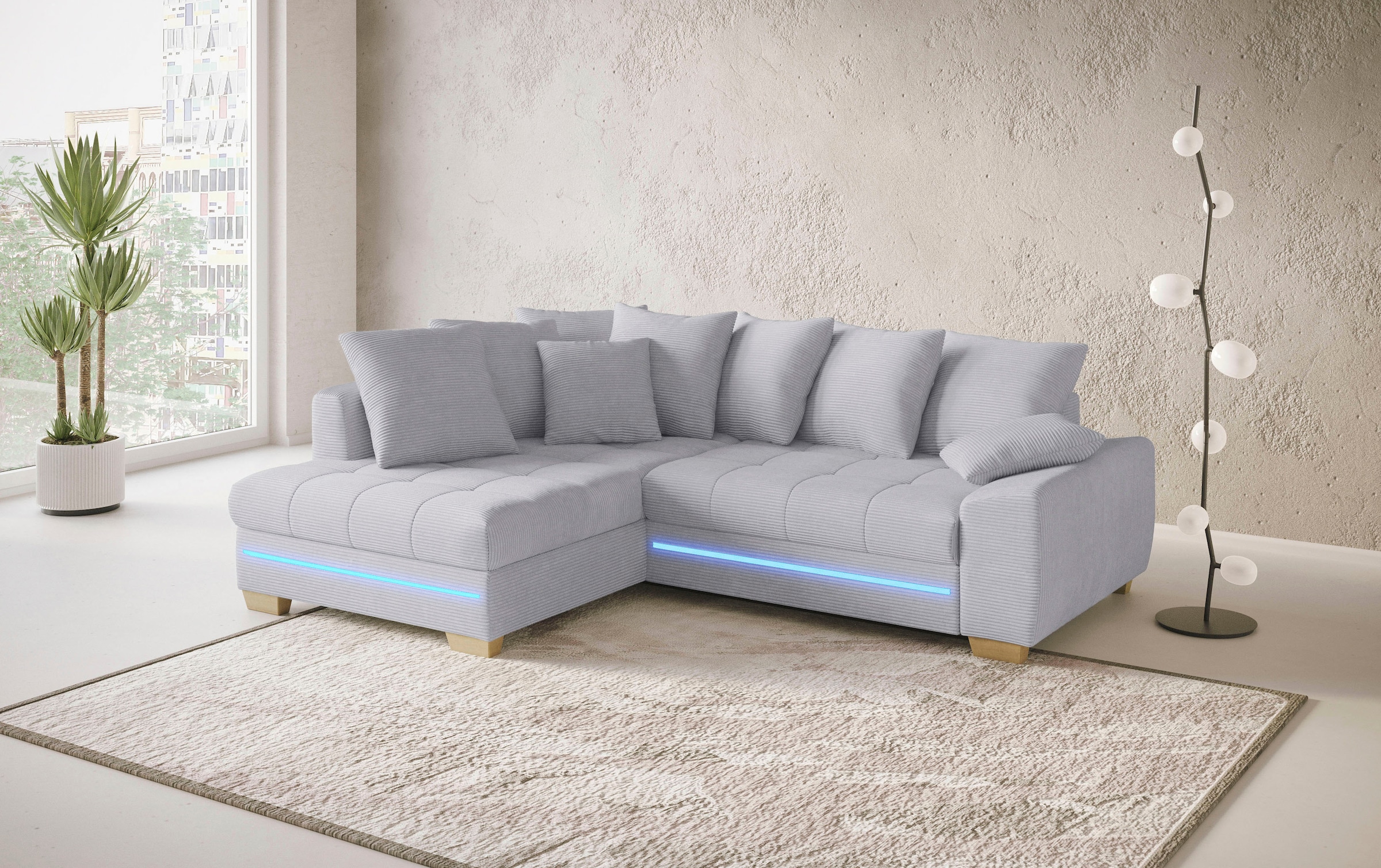 Mr. Couch Ecksofa »Nikita II, L-Form«, mit Kaltschaum, RGB-LED Beleuchtung, wahlweise mit Bett, Bettkasten