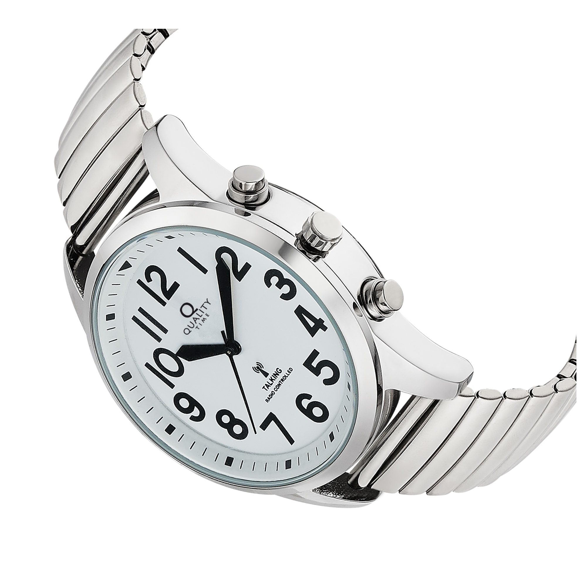 QUALITY TIME Funkuhr »Talking Watch« Quarzuhr, Armbanduhr, Herrenuhr, Edelstahlarmband, analog, Tag