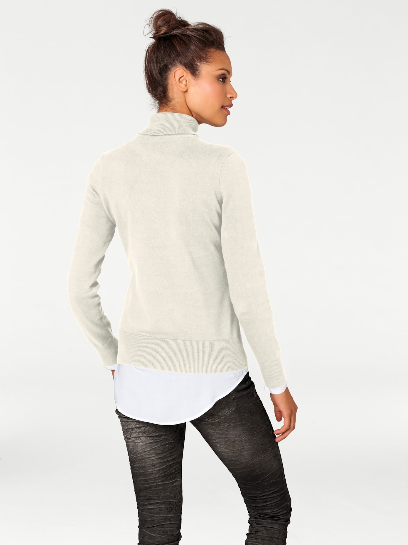Rollkragenpullover HEINE "Rollkragen-Pullover", Damen, Gr. 42, weiß (sanftes weiß), 100% Baumwolle, unifarben, Pullover Rollkragenpullover 2