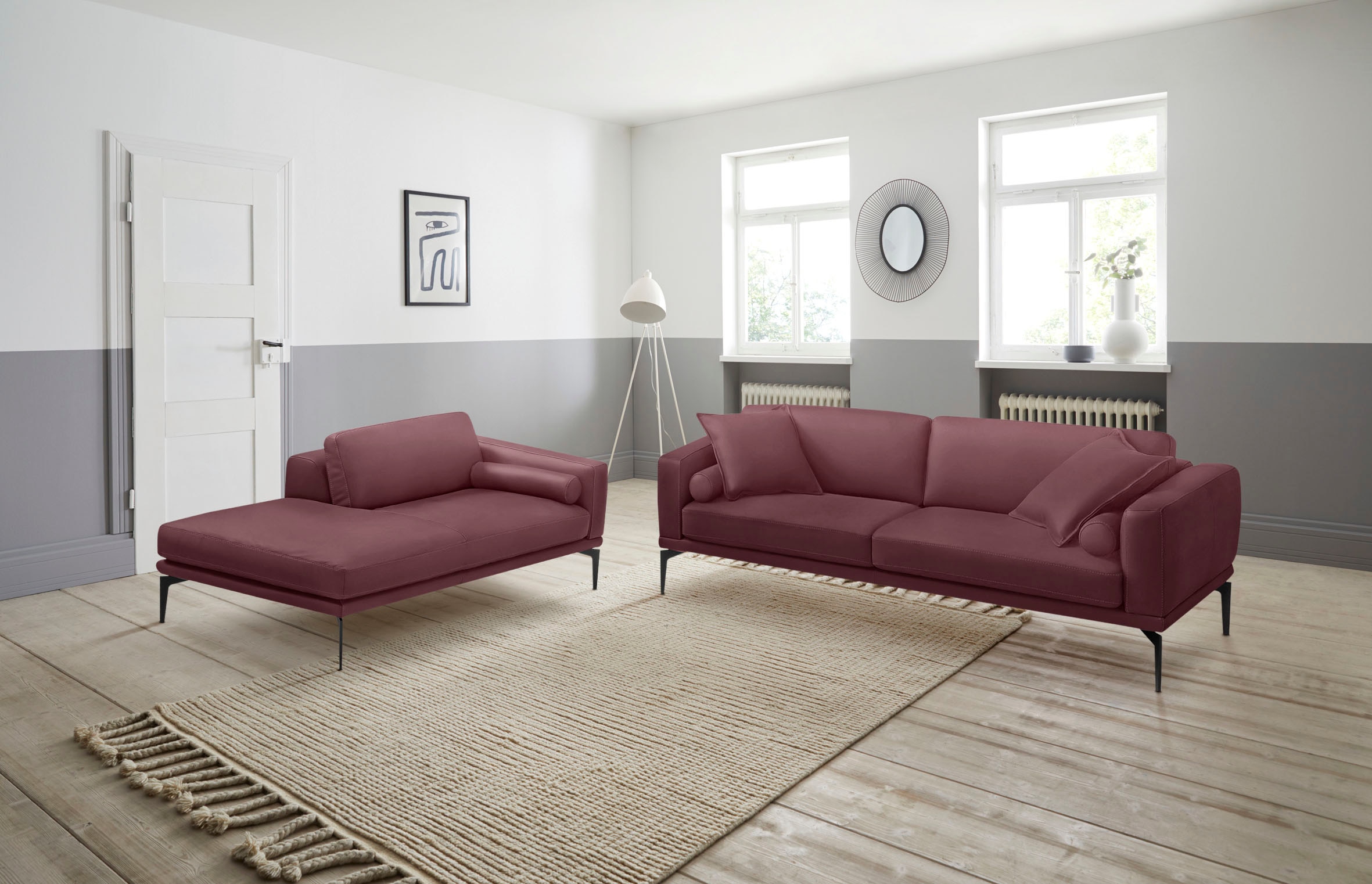 Egoitaliano Polstergarnitur "Masu, Design trifft sensationellen Sitzkomfort" Set besteht aus 2,5-Sitzer, freistehende Ottomane und 3 Rollkissen