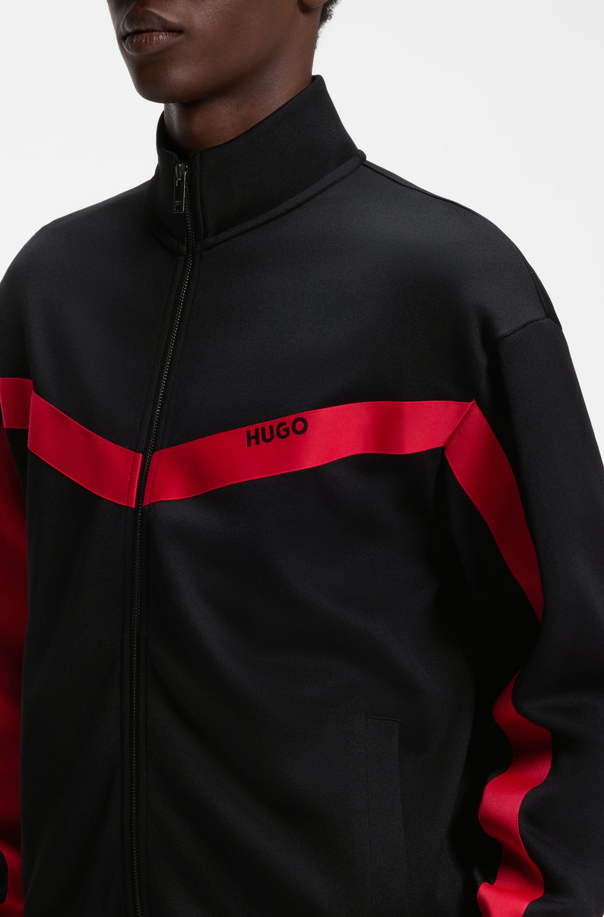 HUGO Sweatjacke »Darti« Stehkragen, Relaxed Fit, Logo-Tape