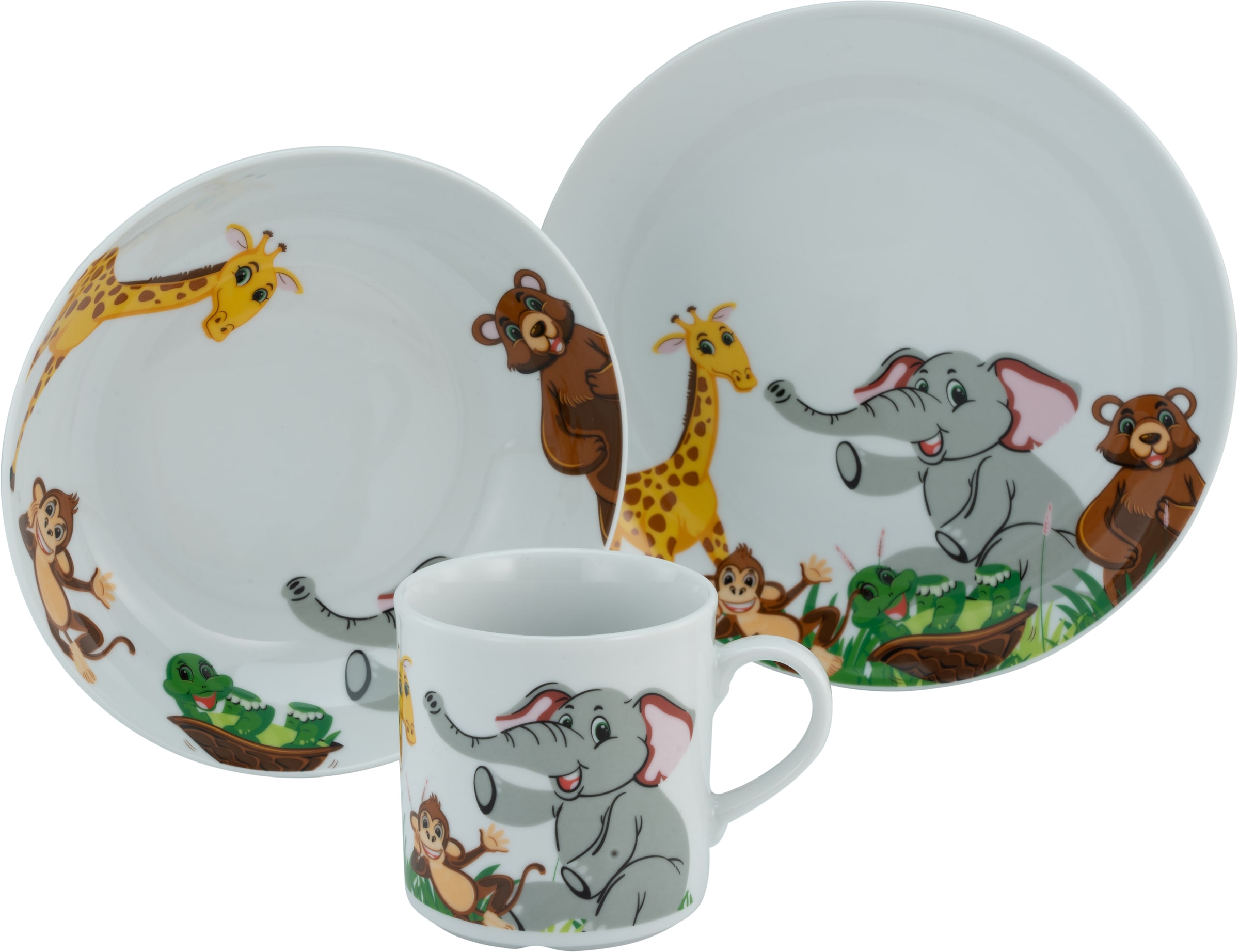 Kindergeschirr-Set »Zoo«, (Set, 3 tlg., 1 Kinderteller, 1 Kinderbecher, 1 Kinderschale...