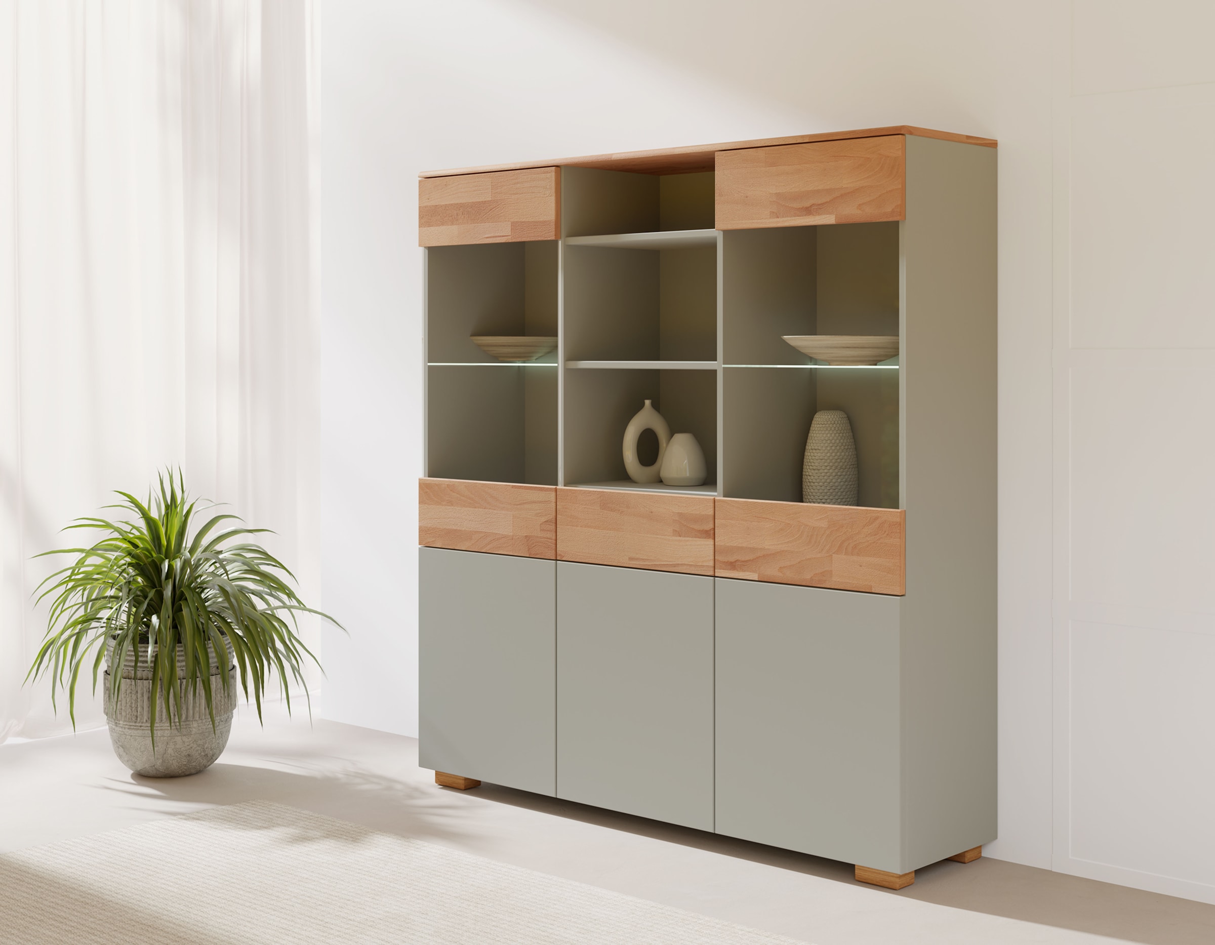 Home affaire Highboard »Citra teilmassiv«, Höhe 145cm, moderne grifflose Optik mit push to open Funktion