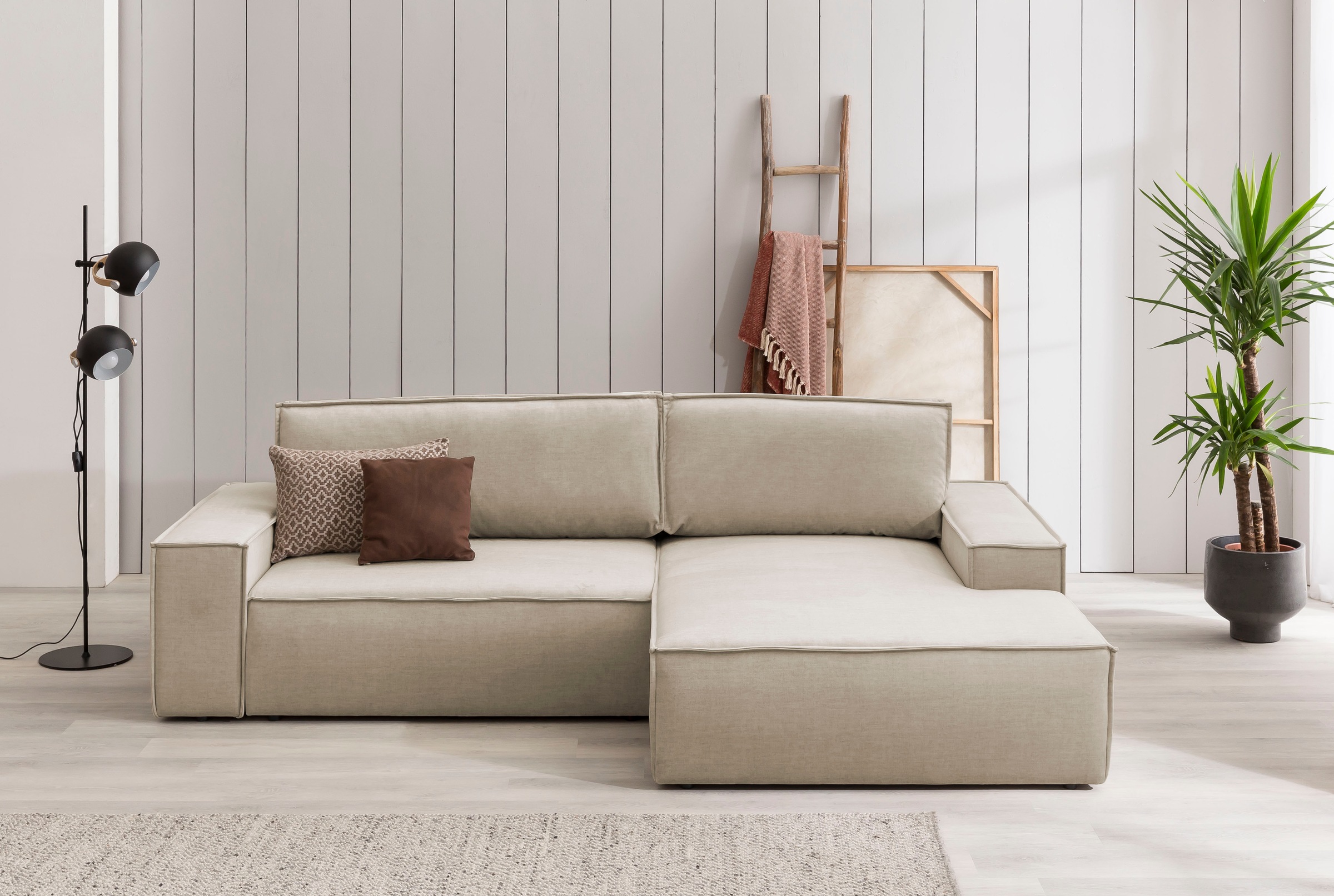 OTTO home Ecksofa "SHERWOOD Samtvelours L-Form, 267 cm - OTTO. Verlässliche Qualität." Schlaffunktion mit Bettkasten (210x136 cm), Cord, Vintage, Samtvelours