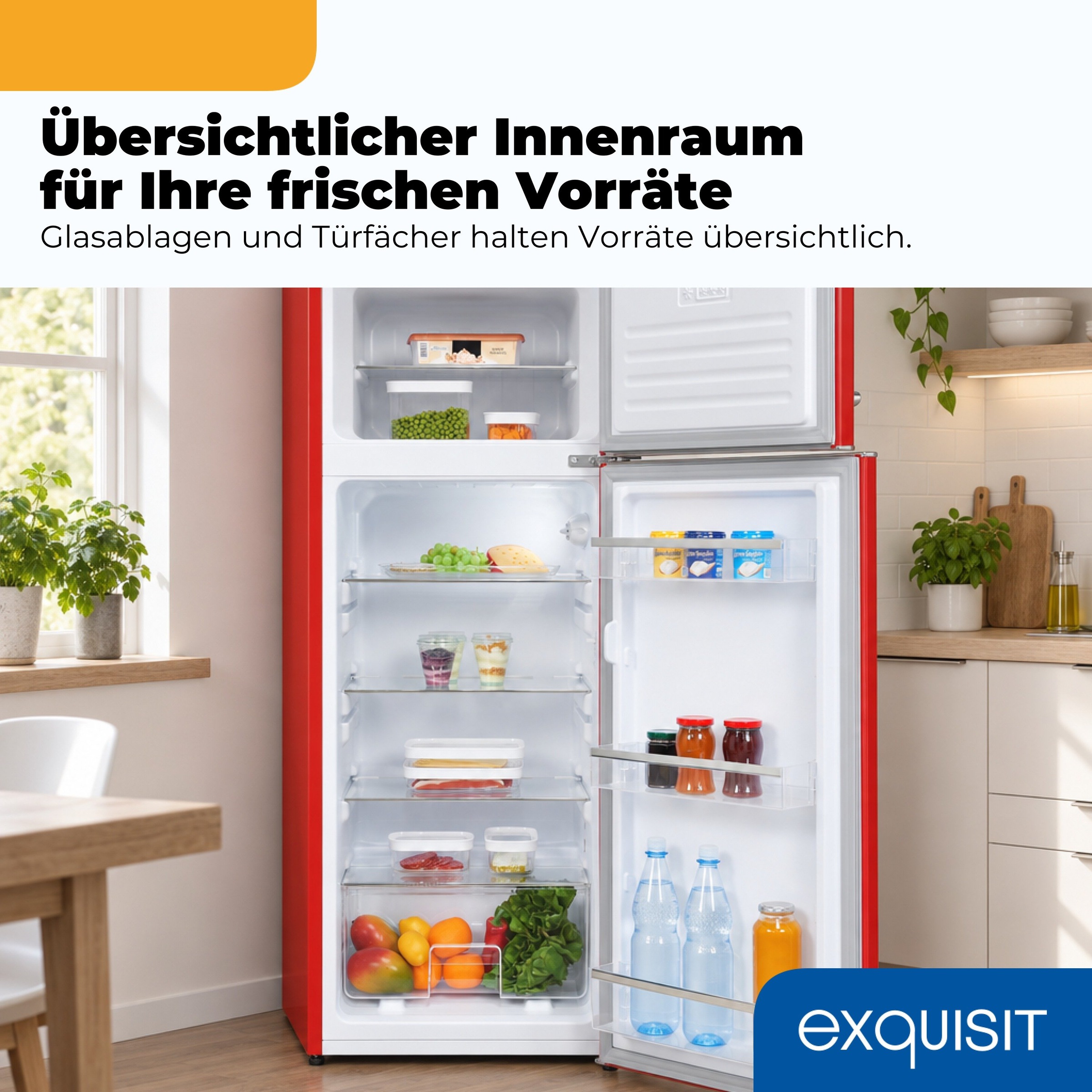 exquisit Kühl-/Gefrierkombination »RKGC270-45-H-160C rot« 146,5 cm hoch 54,5 cm breit LED-Beleuchtung, verstellbare Glasböden, Retro-Design