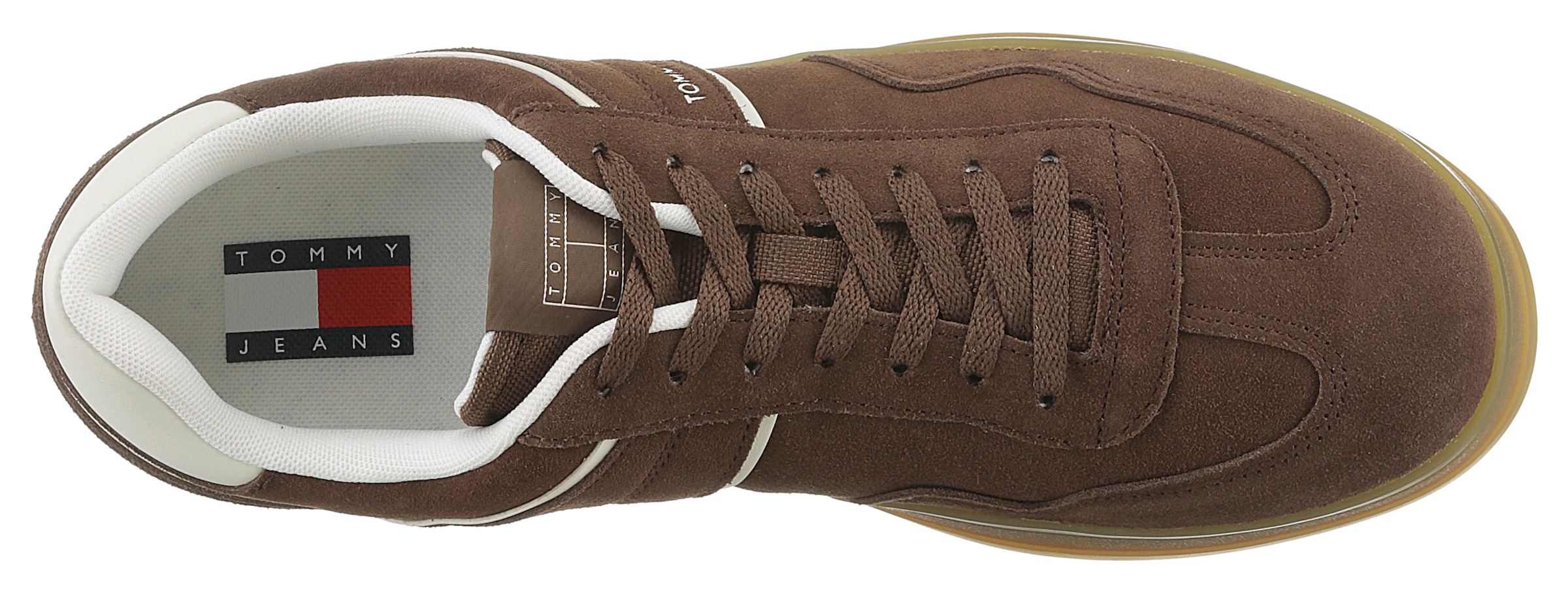 Tommy Jeans Sneaker »THE GREENWICH SUEDE«, Freizeitschuh, Halbschuh, Schnürschuh mit gepolstertem Schaftrand