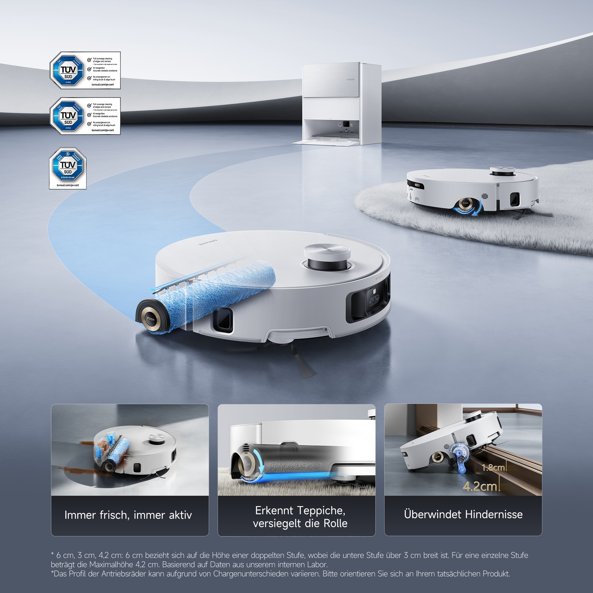 Dreame Nass-Trocken-Saugroboter »mit Wischfunktion Aqua10 Roller« Warmwasser-Wischsystem, Rollenmopp, überwindet Hindernisse, 30.000 Pa