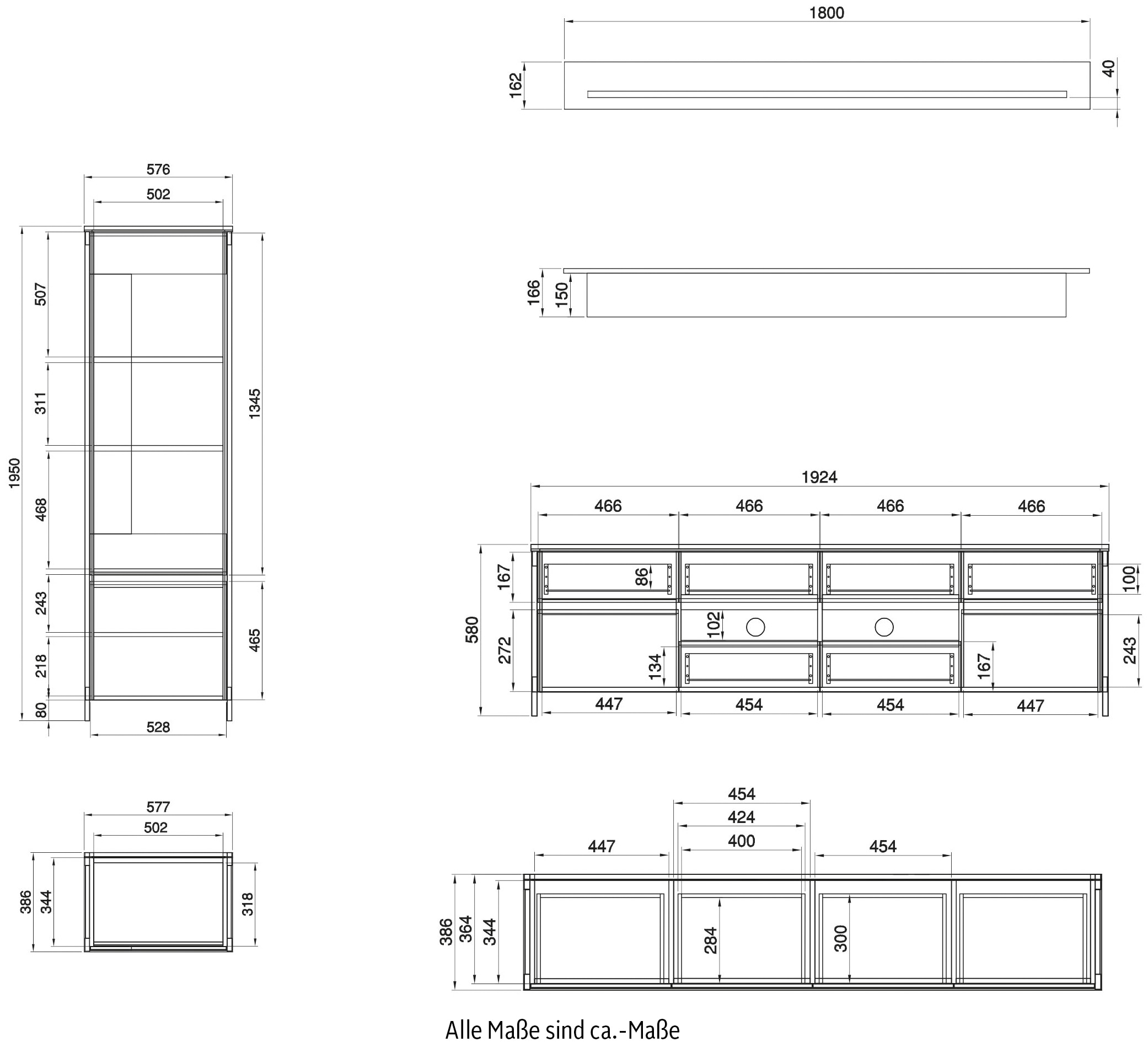 Home affaire Wohnwand »Stranda, moderne Anbauwand, Komplettset im Scandi-Style«, (3 St.), enthält Vitrine, Lowboard und Wandboard, 270 cm breit