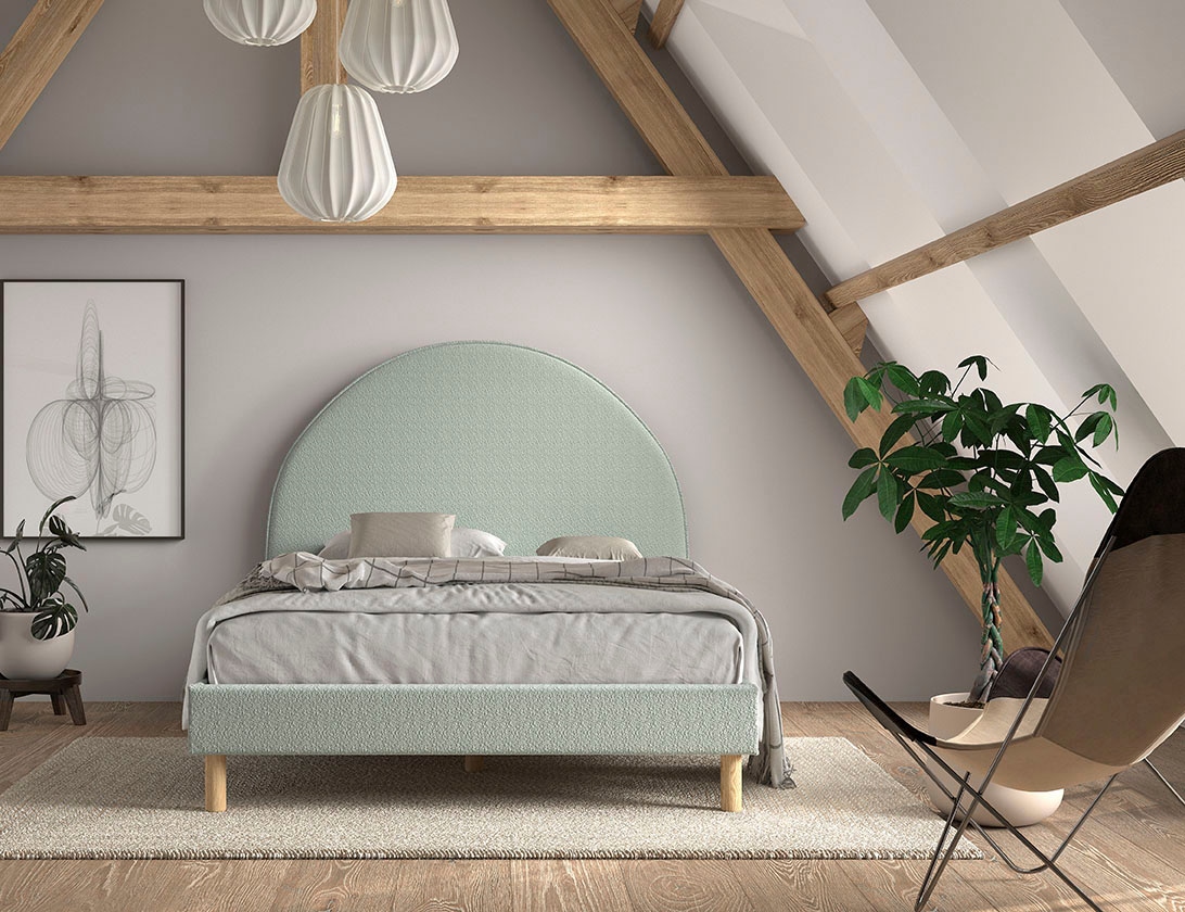 Vipack Polsterbett »MOON«, (Made in Europe), 2 Breiten (90 o. 140 cm), Lattenrost, Bouclé Stoff, wahlw. 4 Farben