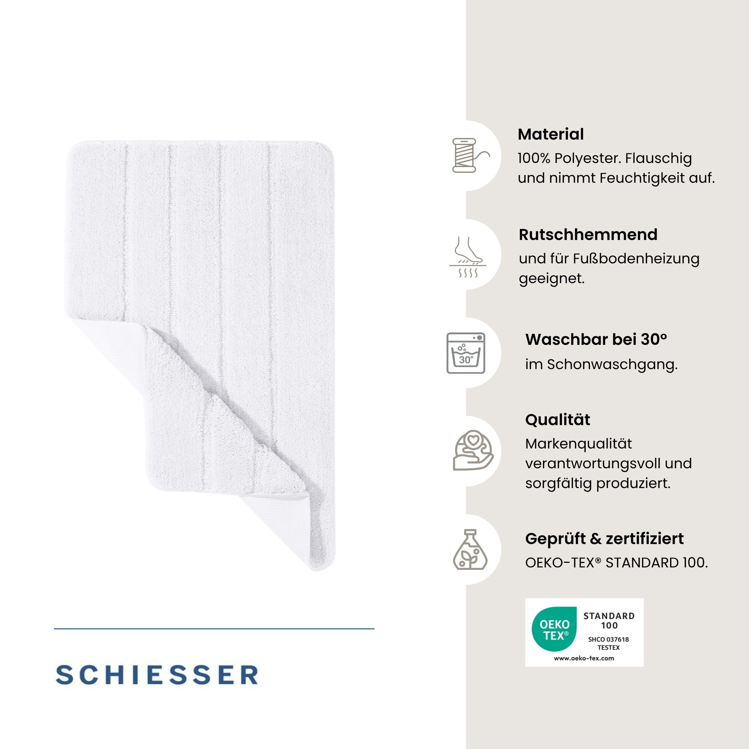 Schiesser Badematte »Milano mit weichem Flor und rutschhemmender Rückseite« Höhe 3 mm rutschhemmend beschichtet fußbodenheizungsgeeignet OEKO-TEX® STANDARD 100 zertifiziert
