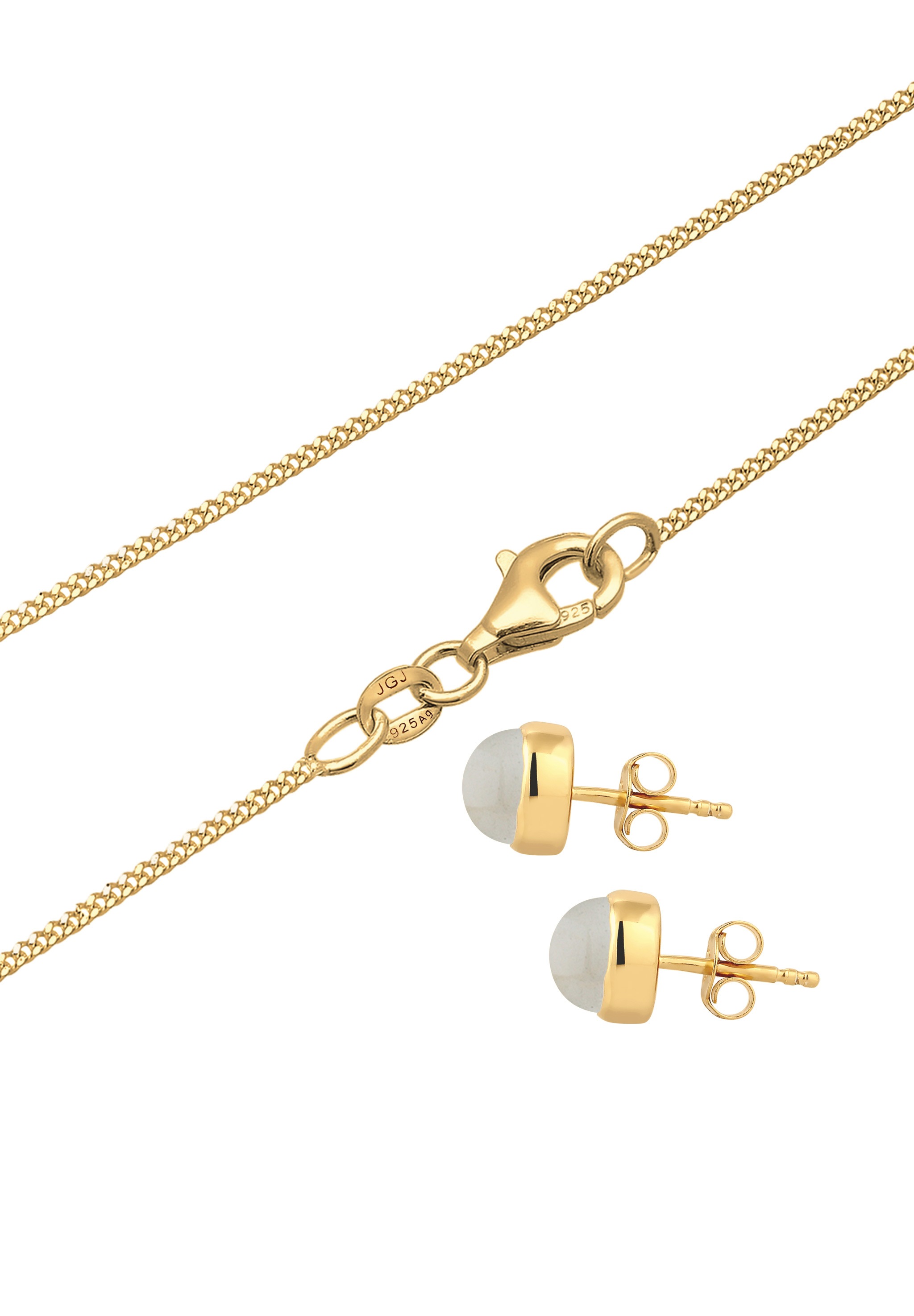 Elli Ohrring und Ketten Set »Schmuckset Mondstein Weiß 925 Sterling Silber vergoldet« ()