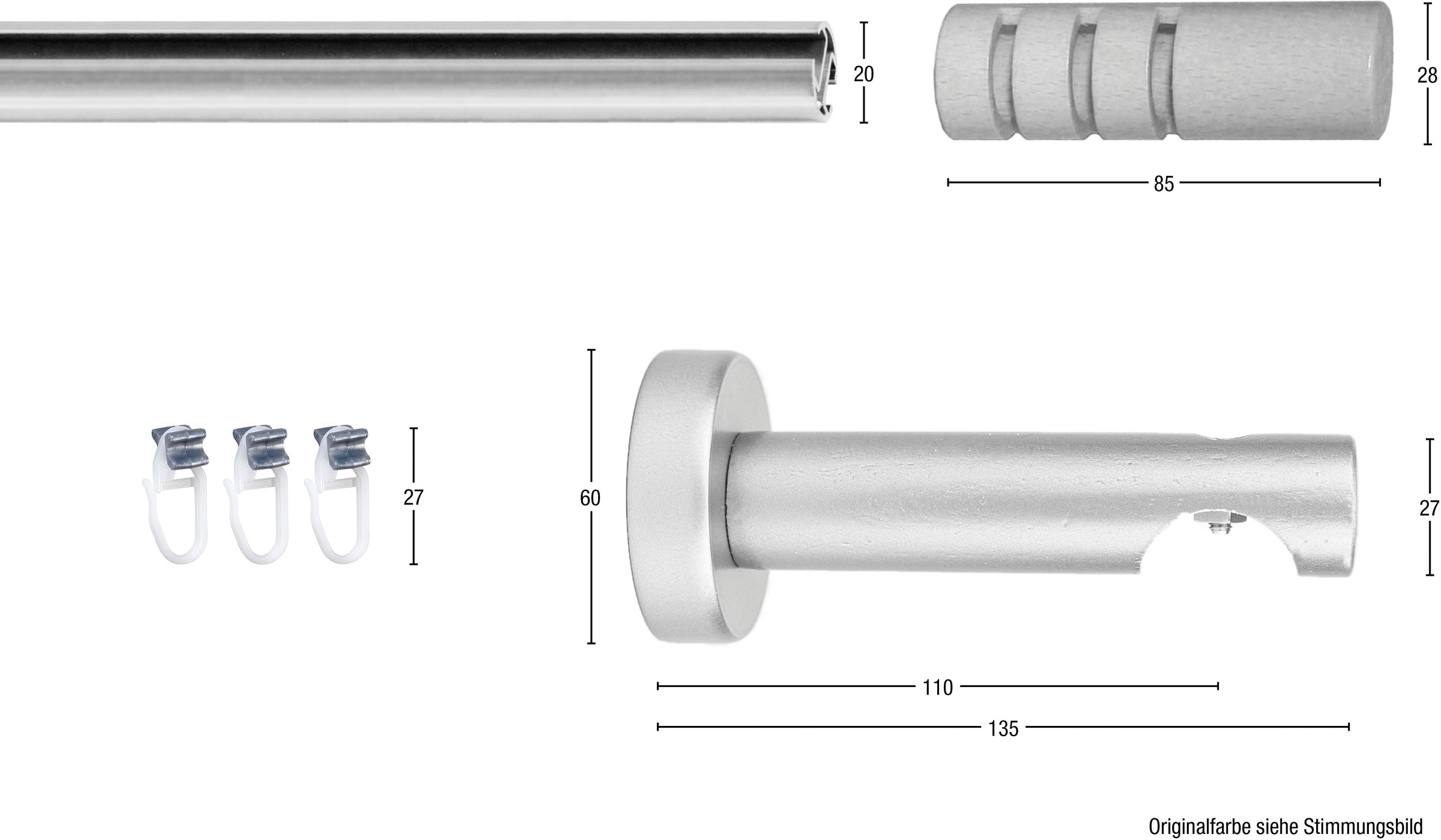 Thumbnail - GARESA Gardinenstange "PEMPIA" Ø 20 mm 1 läufig-läufig Wunschmaßlänge Vorhanggarnitur, verlängerbar, Knopf m.Ausschnitte