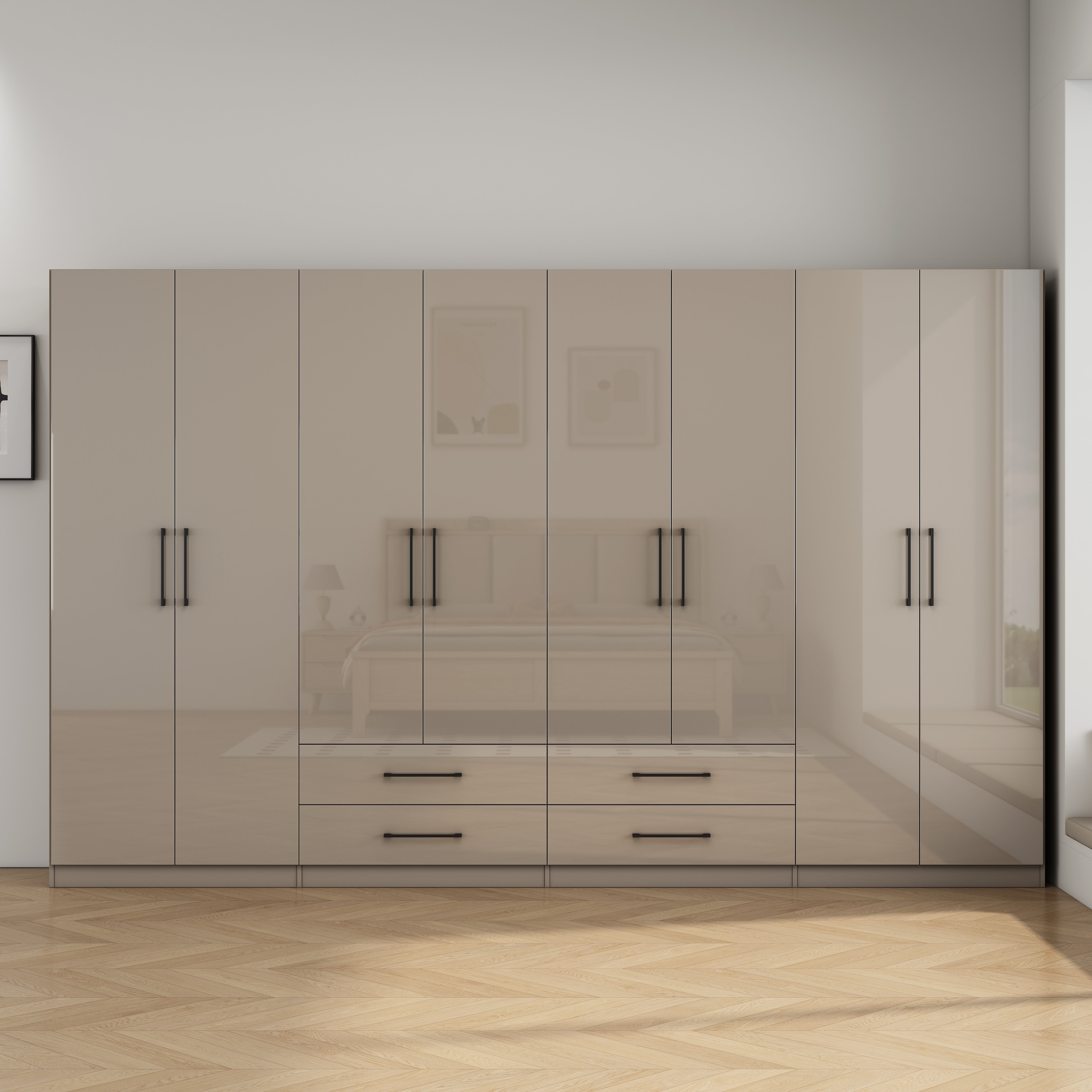 OTTO home Kleiderschrank "Sylt Schlafzimmerschrank Garderobe Schrank in hochglanz mit 8 Türen" Drehtürenschrank mit perfekter Innenausstattung