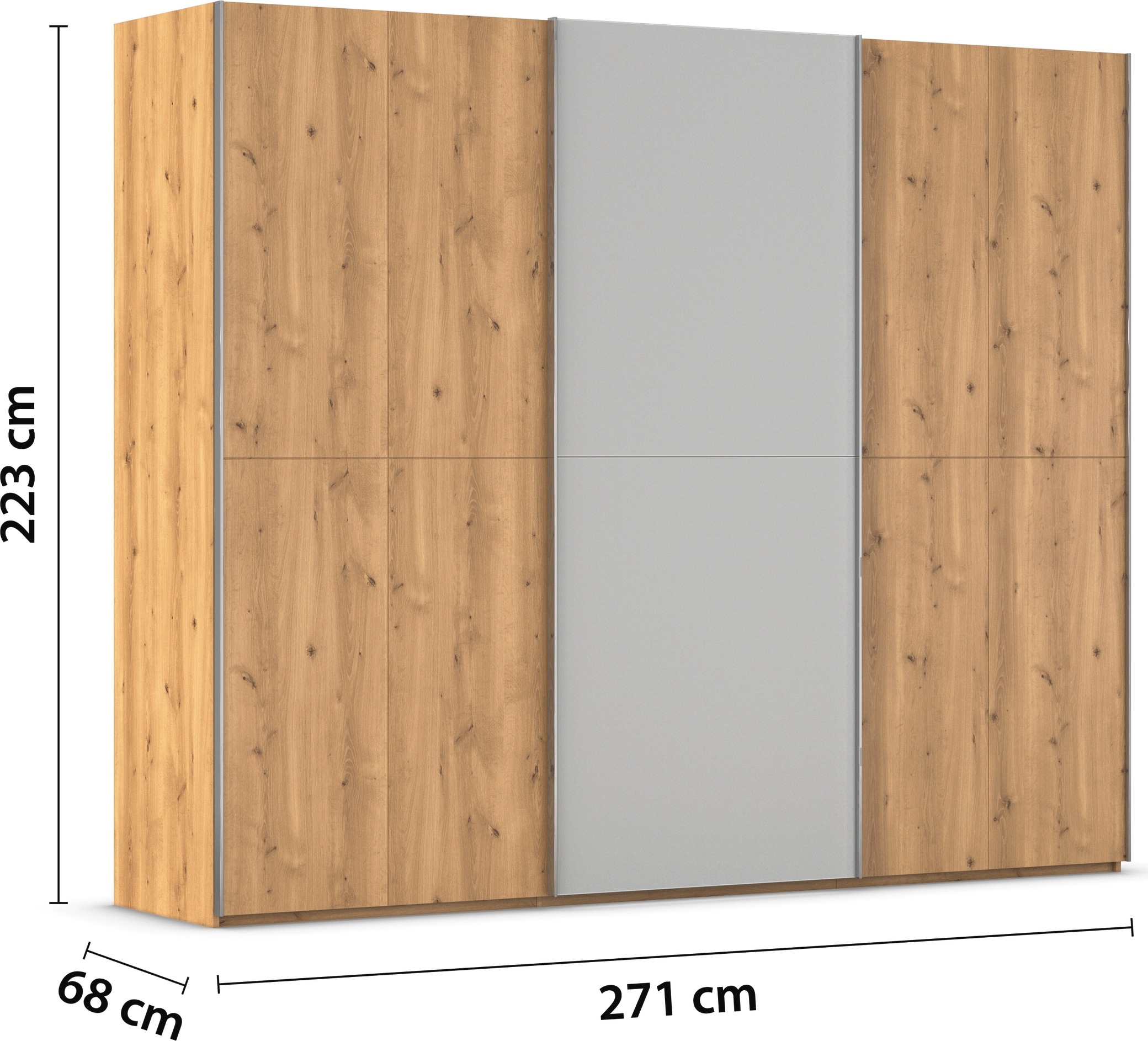 rauch Schwebetürenschrank »Kleiderschrank Schrank Garderobe Schlafzimmerschrank SCALE-WOOD«, edle geteilte Front in massiver Asteiche mit Glastüren MADE IN GERMANY